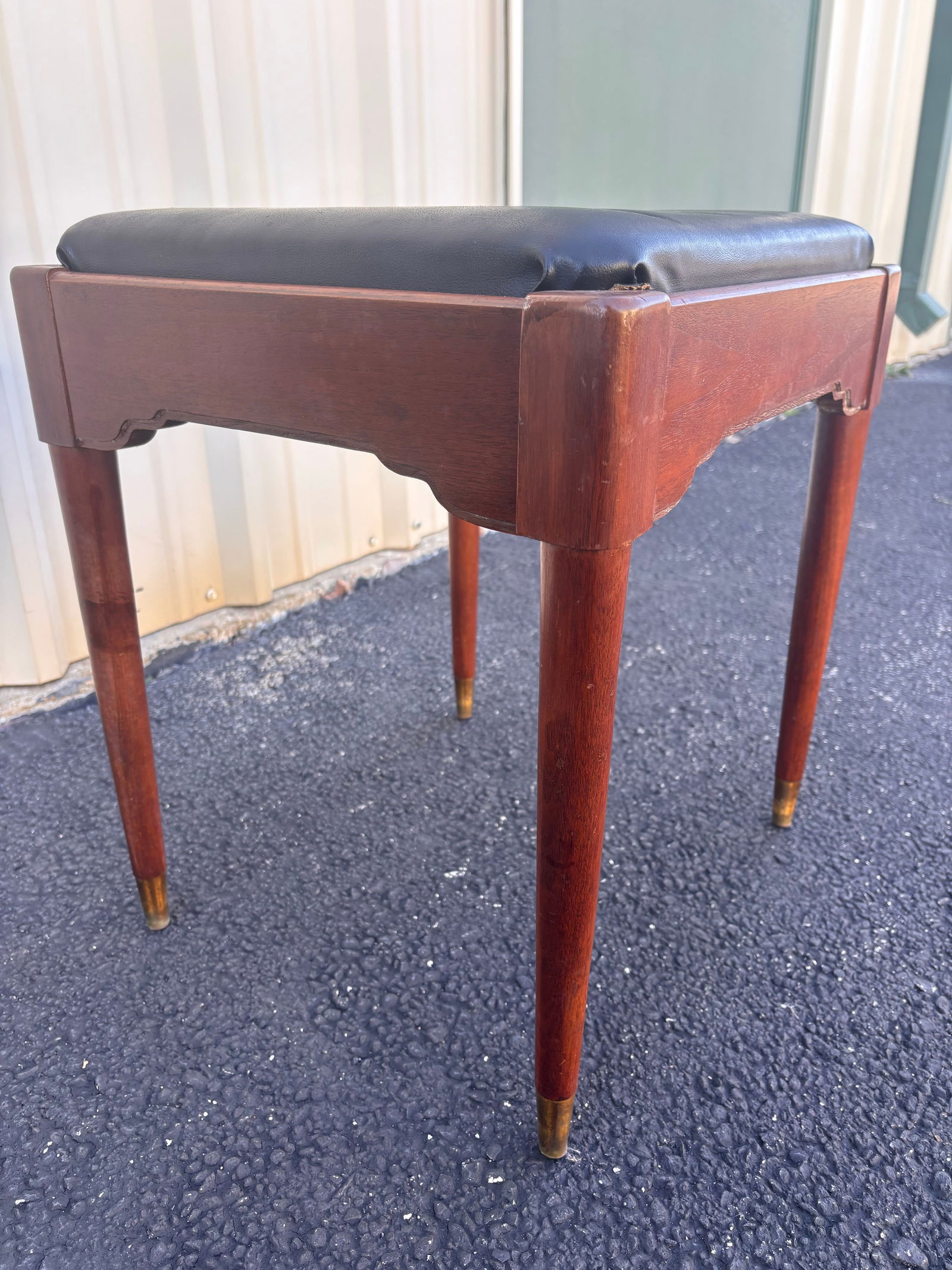 1960s Vinyl and Walnut Vanity Stool - 12
