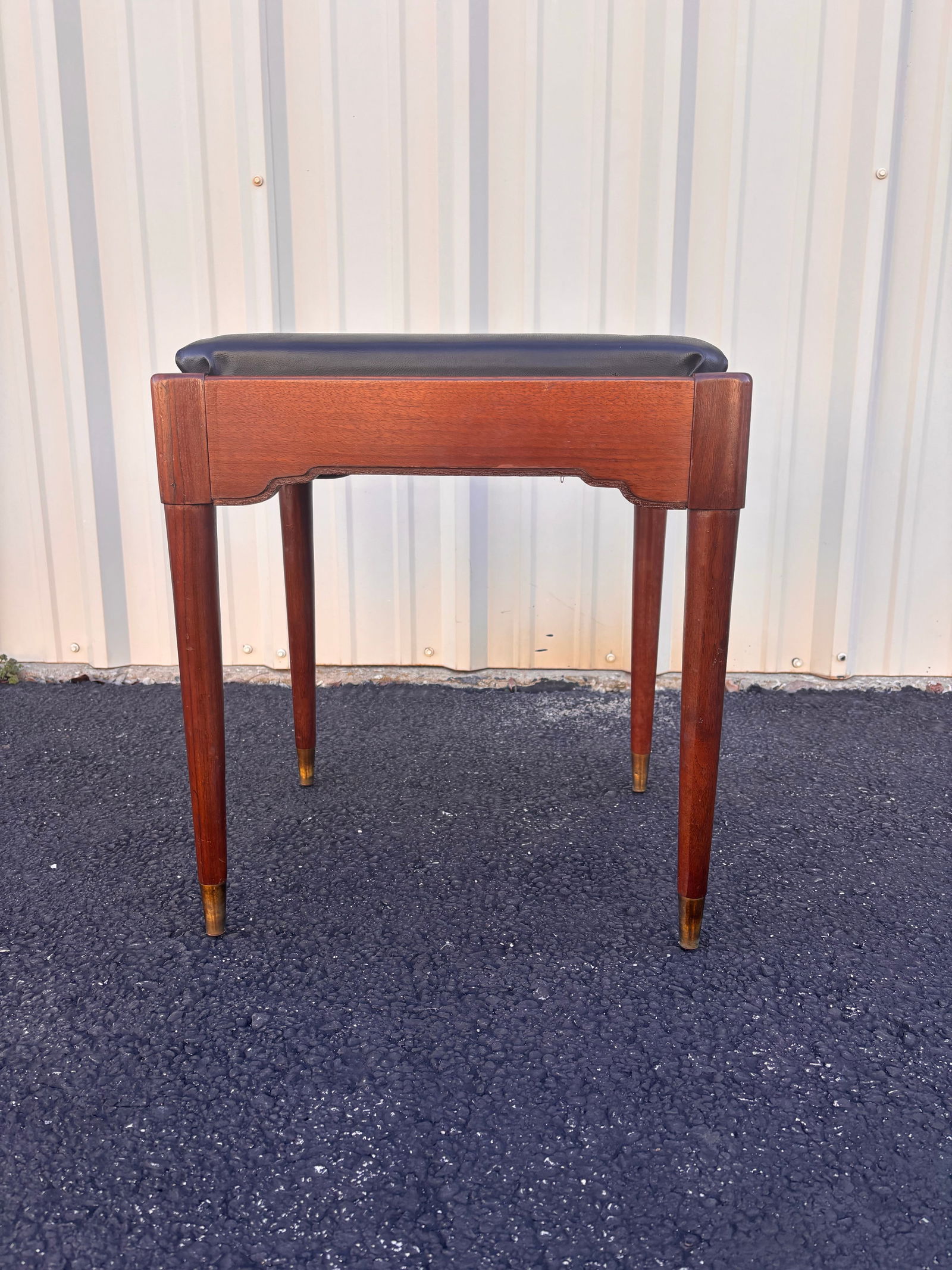 1960s Vinyl and Walnut Vanity Stool - 2