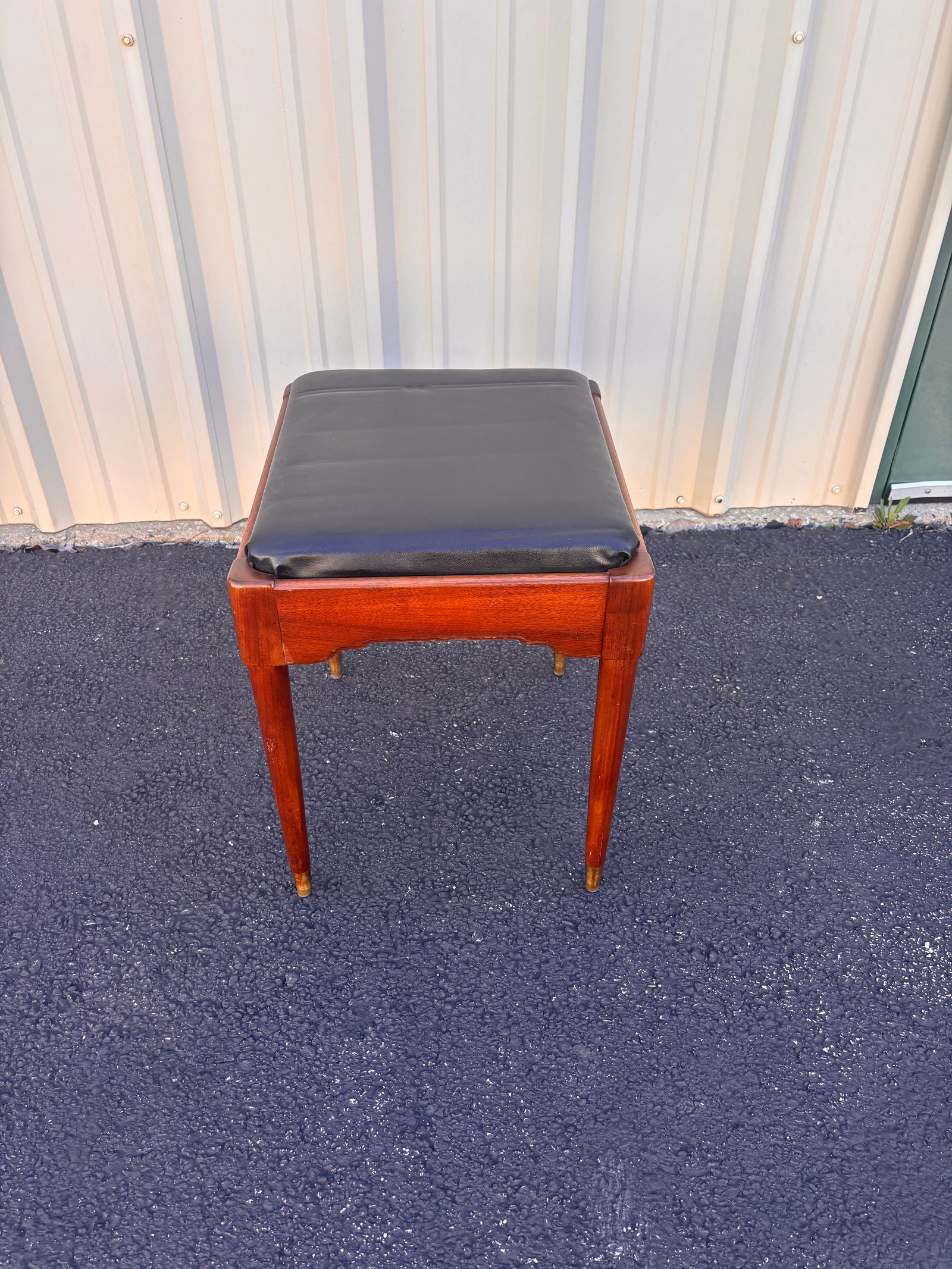 1960s Vinyl and Walnut Vanity Stool - 9