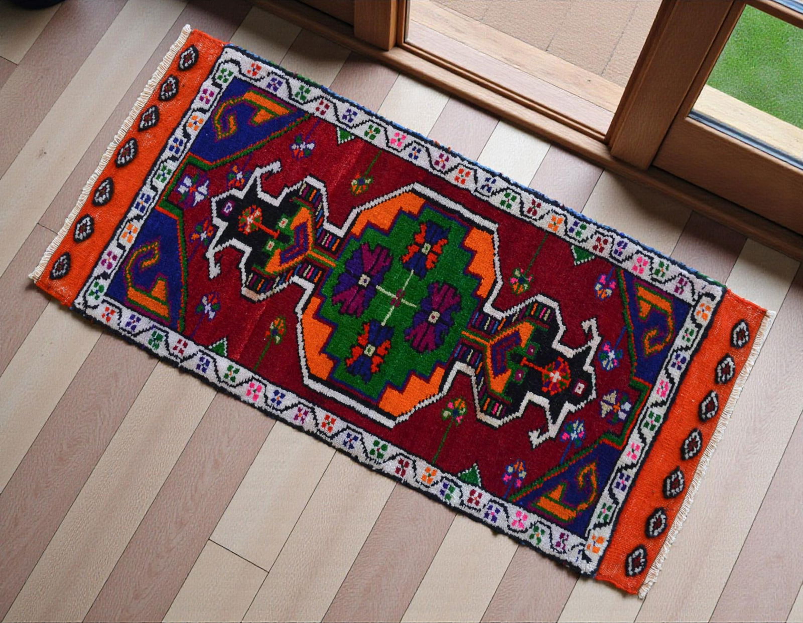 Hand Made Rug. Colorful Oushak Rug, Bath Mat, Kitchen Sink Decor Doormat 1'6" X 3'1" - 2