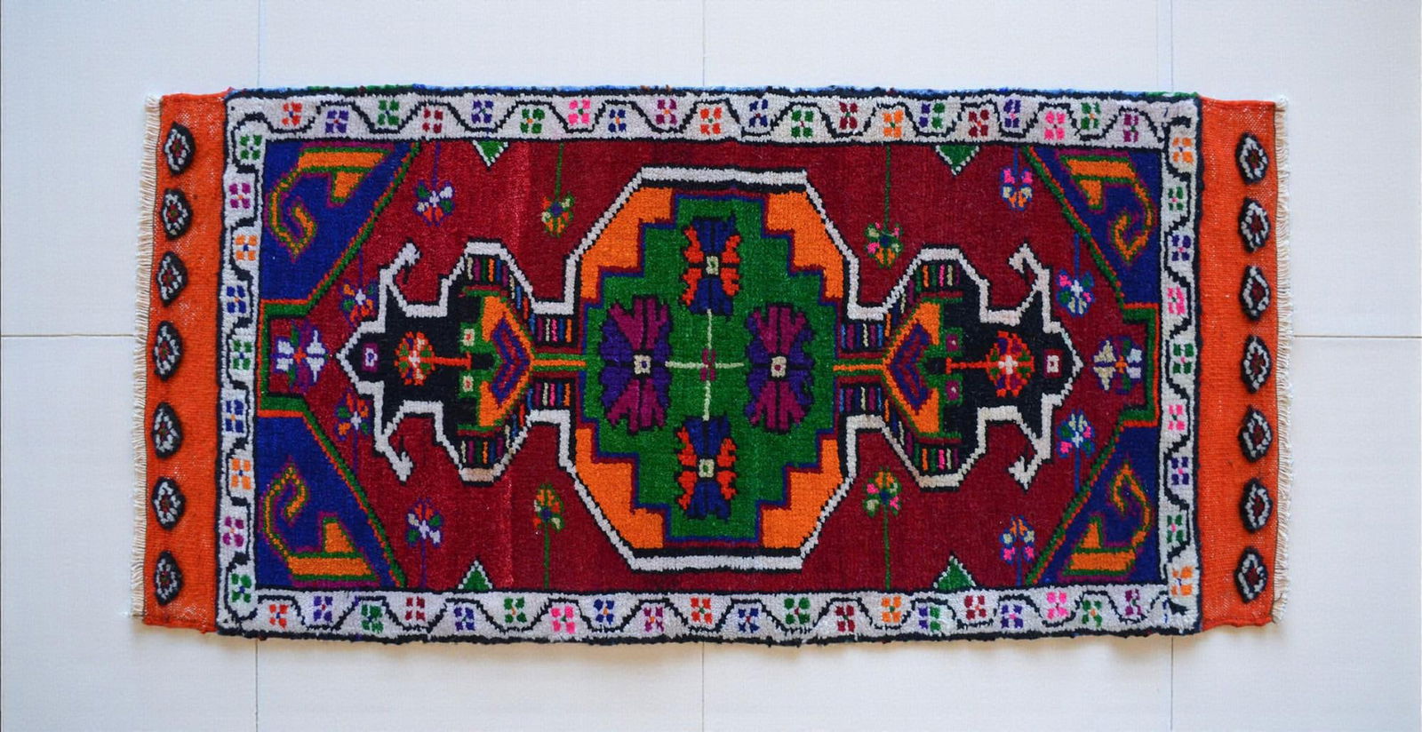Hand Made Rug. Colorful Oushak Rug, Bath Mat, Kitchen Sink Decor Doormat 1'6" X 3'1" - 3