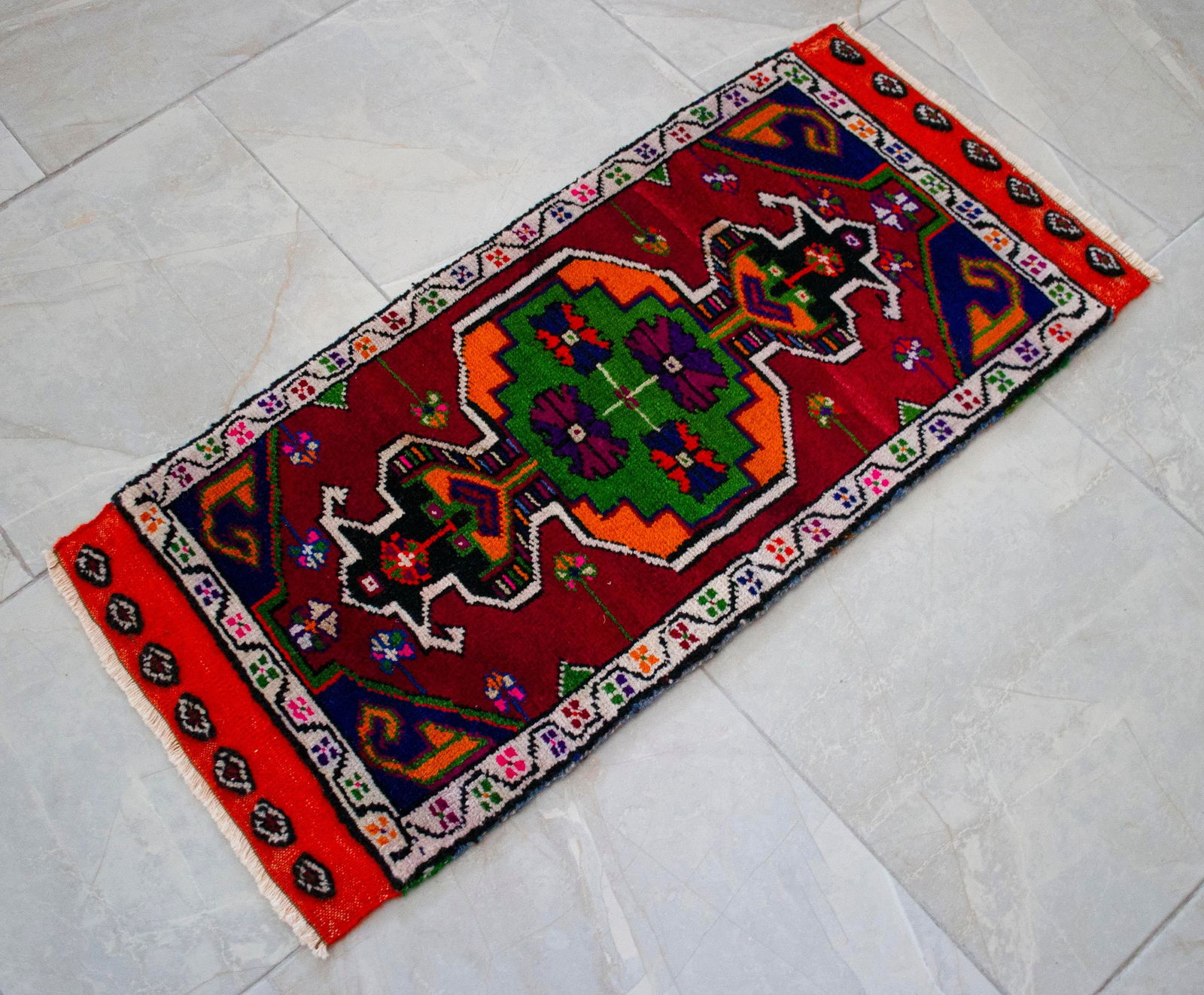 Hand Made Rug. Colorful Oushak Rug, Bath Mat, Kitchen Sink Decor Doormat 1'6" X 3'1" - 7