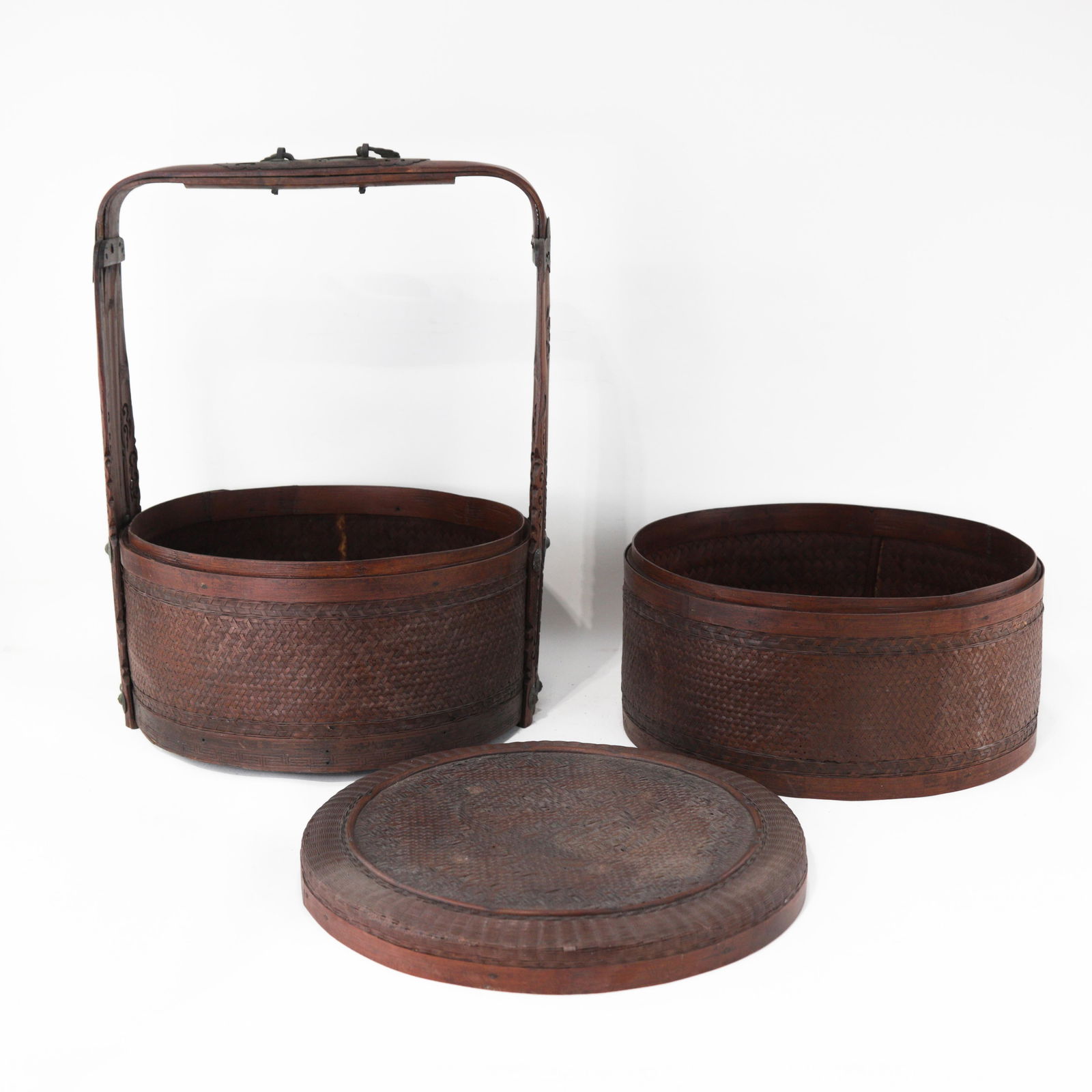 Large Chinese Two-Tier Woven Bamboo Wedding Basket - 2