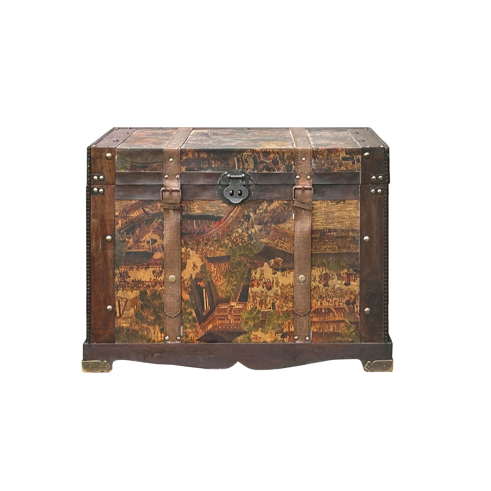 Vintage Weathered Patina Treasure Chest Shape Wood Trunk Box - 5