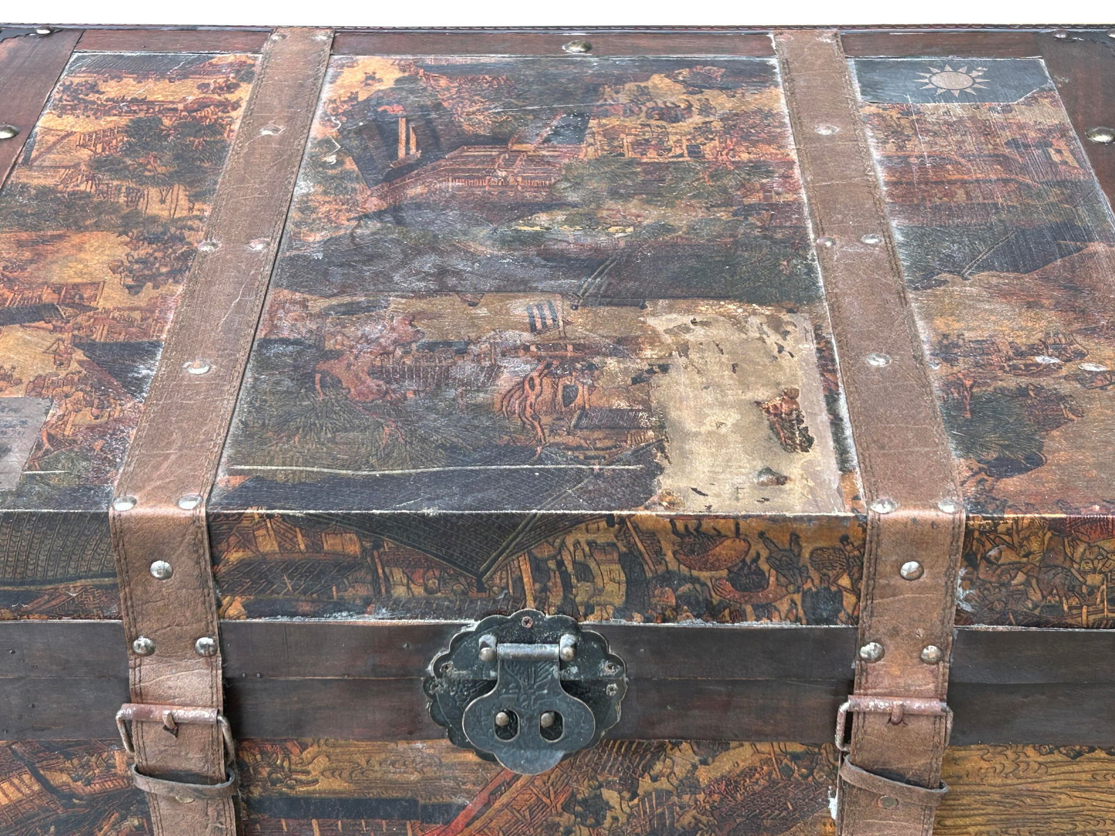 Vintage Weathered Patina Treasure Chest Shape Wood Trunk Box - 6