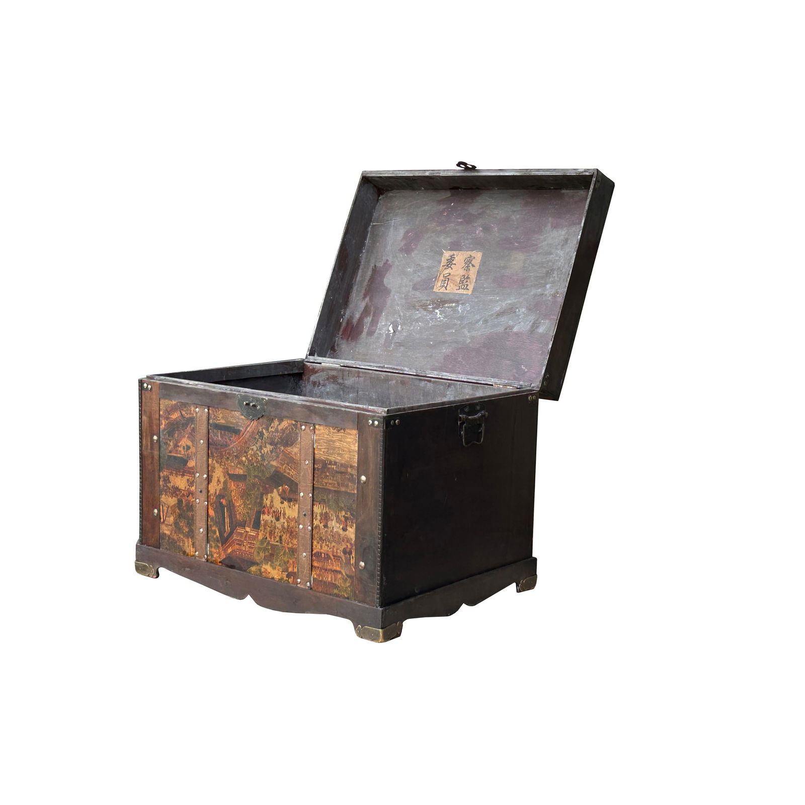 Vintage Weathered Patina Treasure Chest Shape Wood Trunk Box - 7