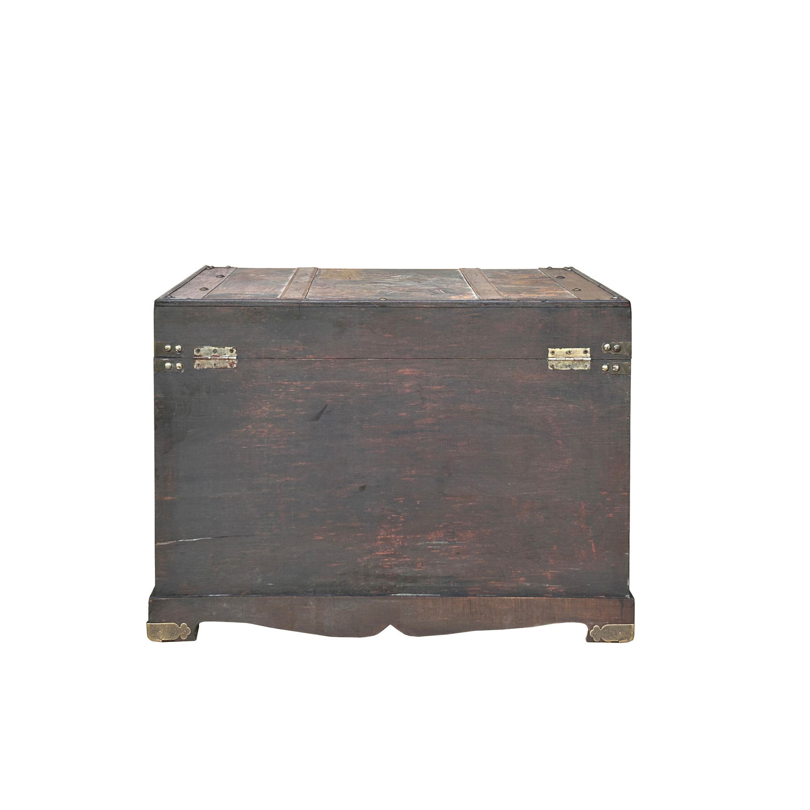 Vintage Weathered Patina Treasure Chest Shape Wood Trunk Box - 8