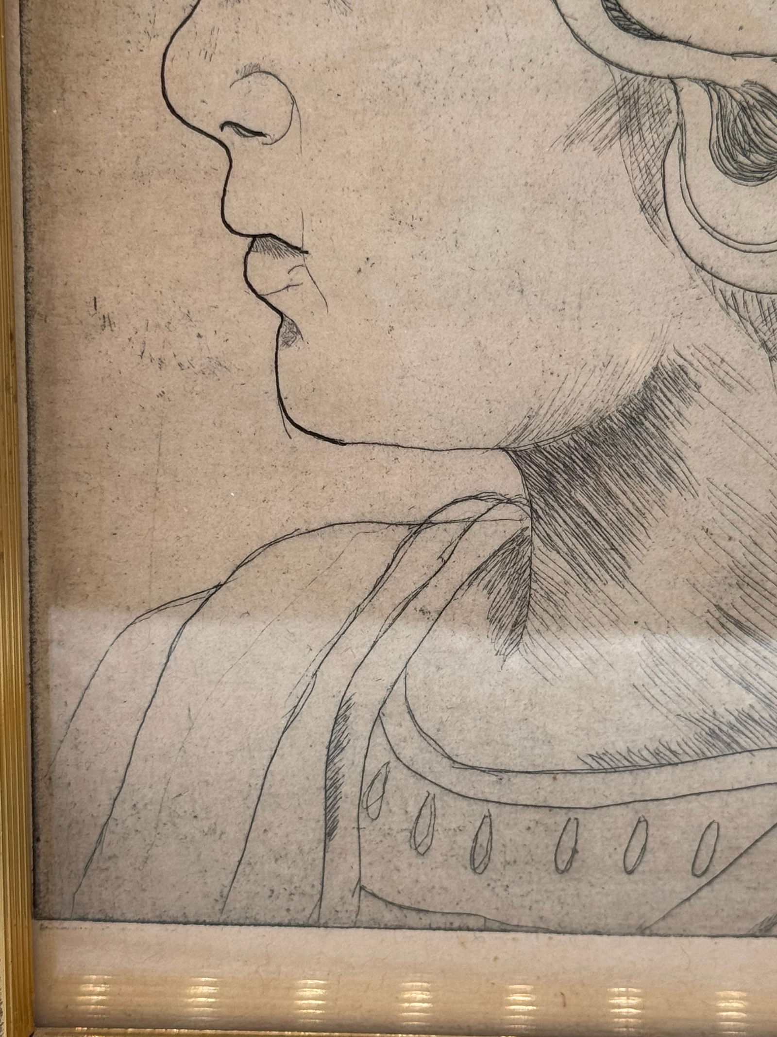 1970s Framed and Signed Pencil Portrait of a Greek Woman - 5