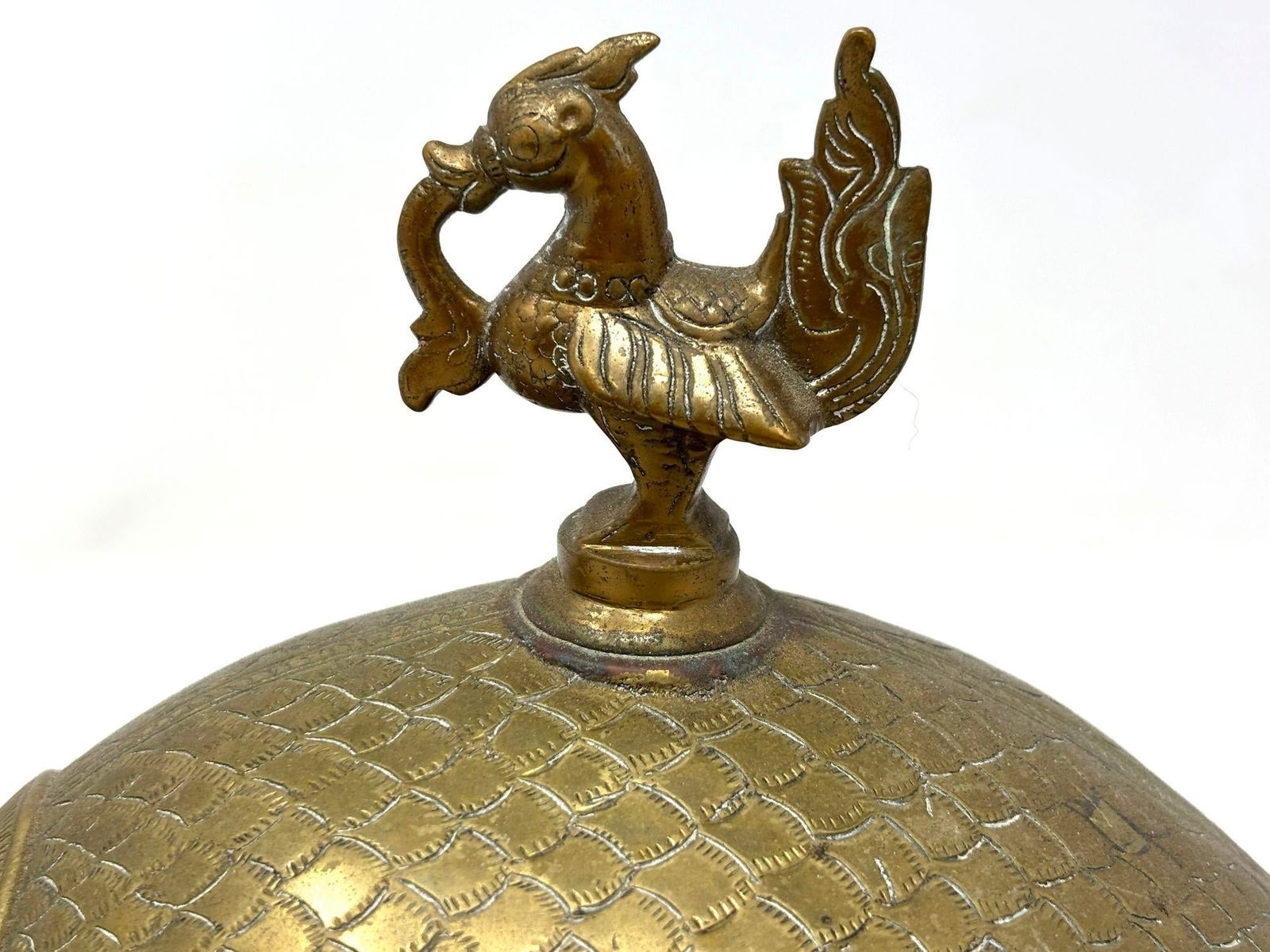 Brass Turtle Vintage Trinket Box With Peacock Finial - 4