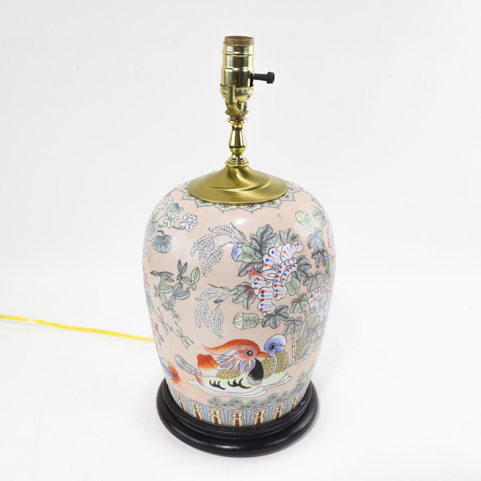 Large Vintage Chinese Porcelain Table Lamp With Mandarin Ducks and Floral Motif - 2