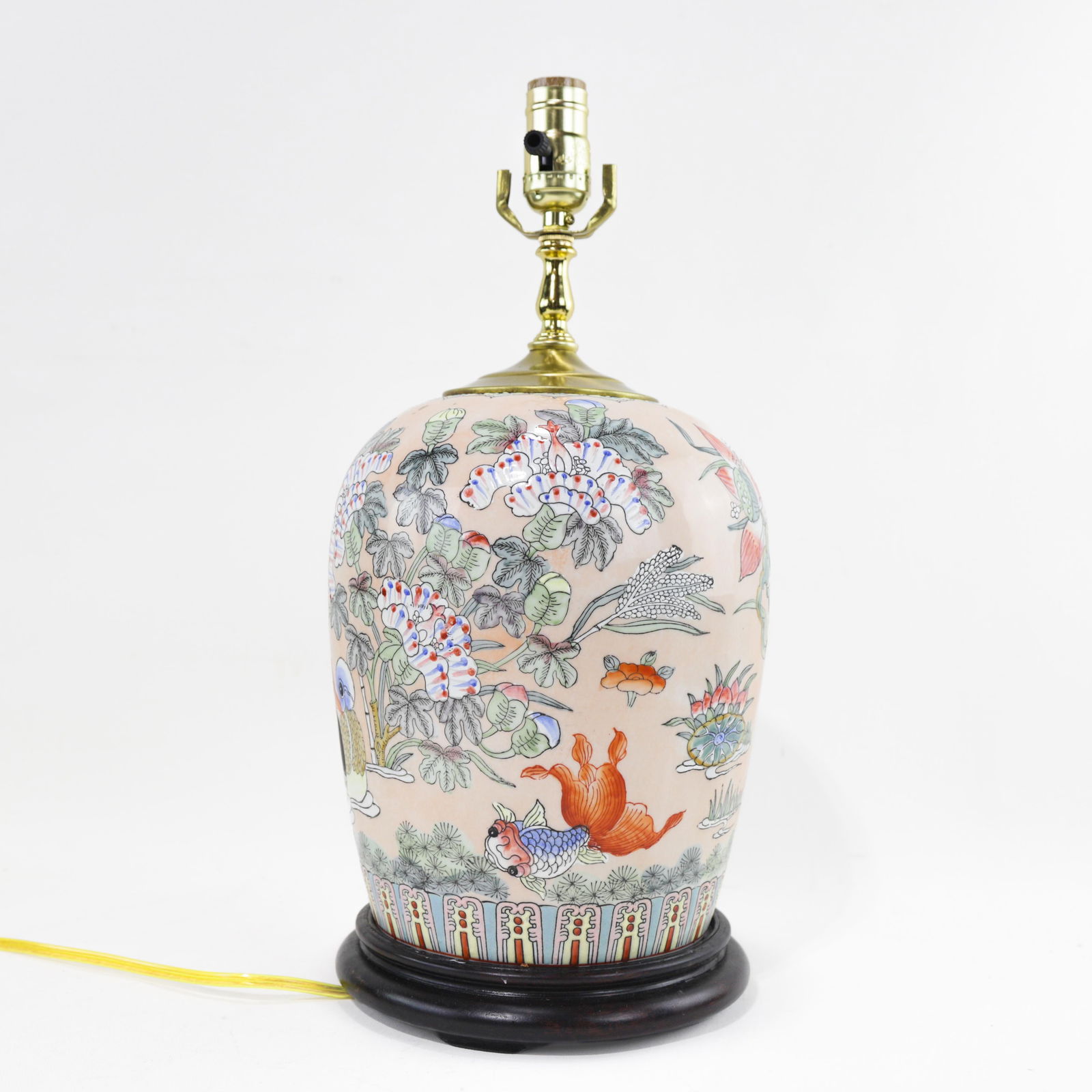 Large Vintage Chinese Porcelain Table Lamp With Mandarin Ducks and Floral Motif - 3