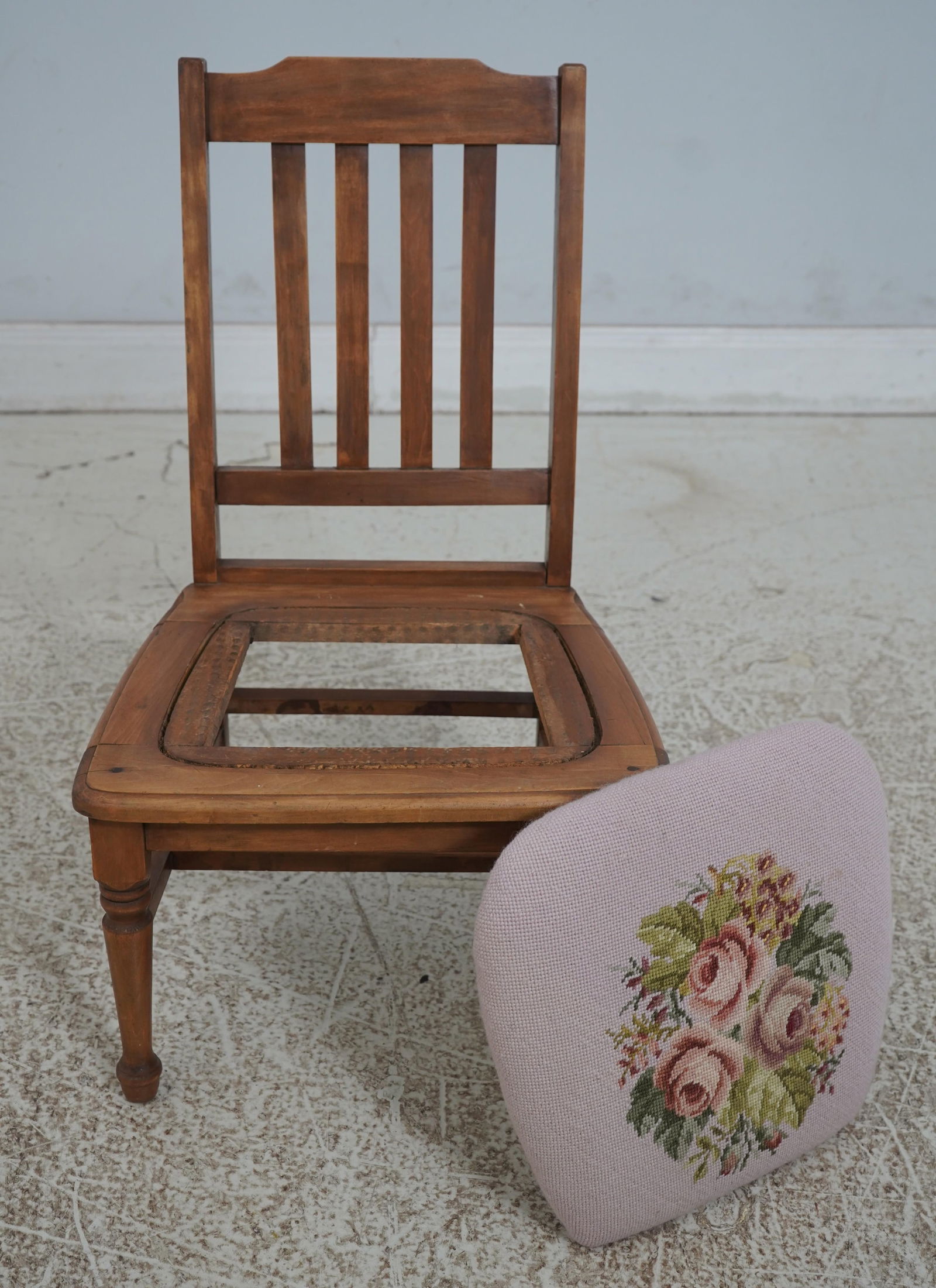 Diminutive Childs Size Walnut Needlepoint Chair - 10