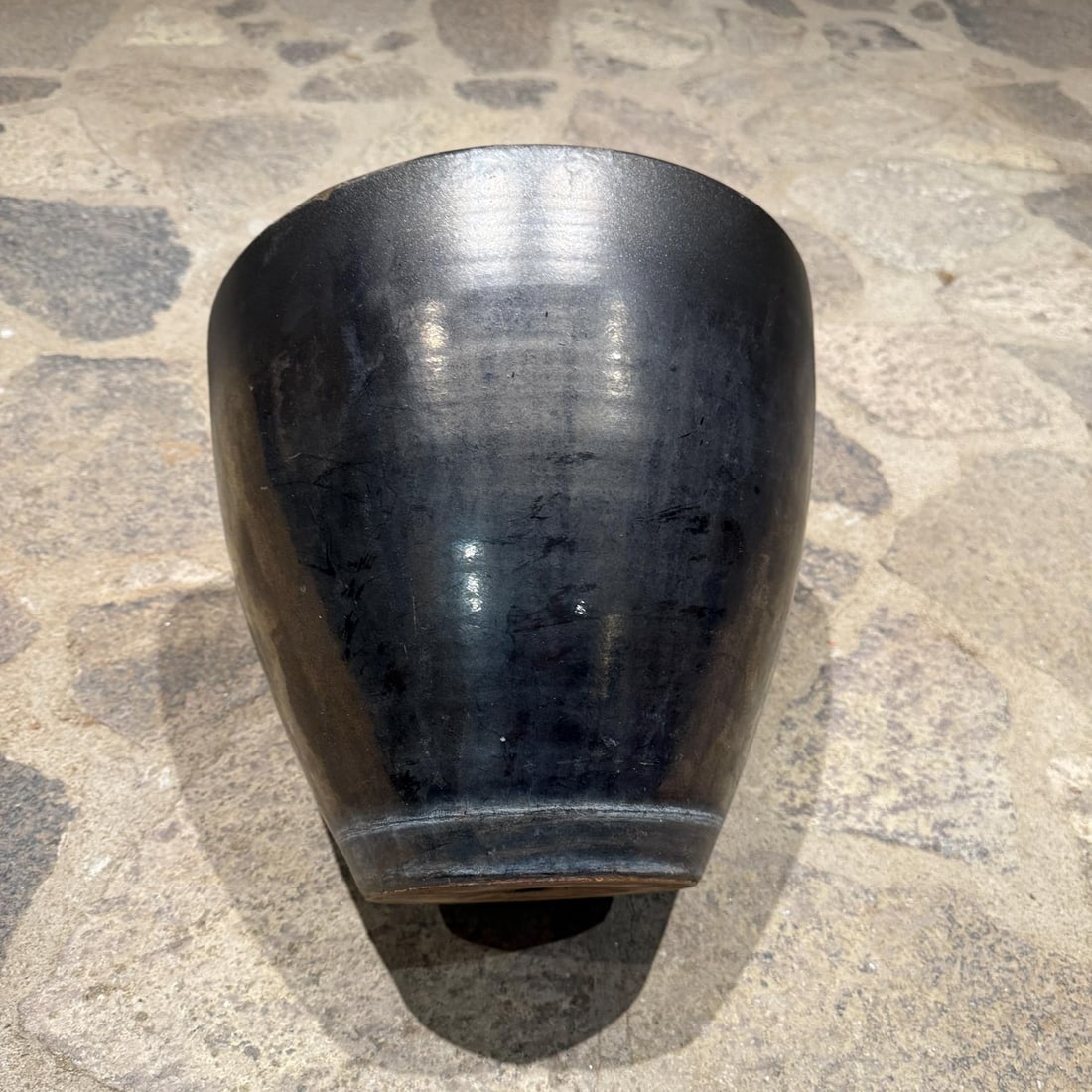 1960s Black Pottery Metallic Planter Style Fantoni - 2