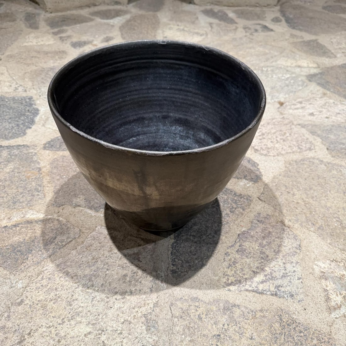 1960s Black Pottery Metallic Planter Style Fantoni - 7
