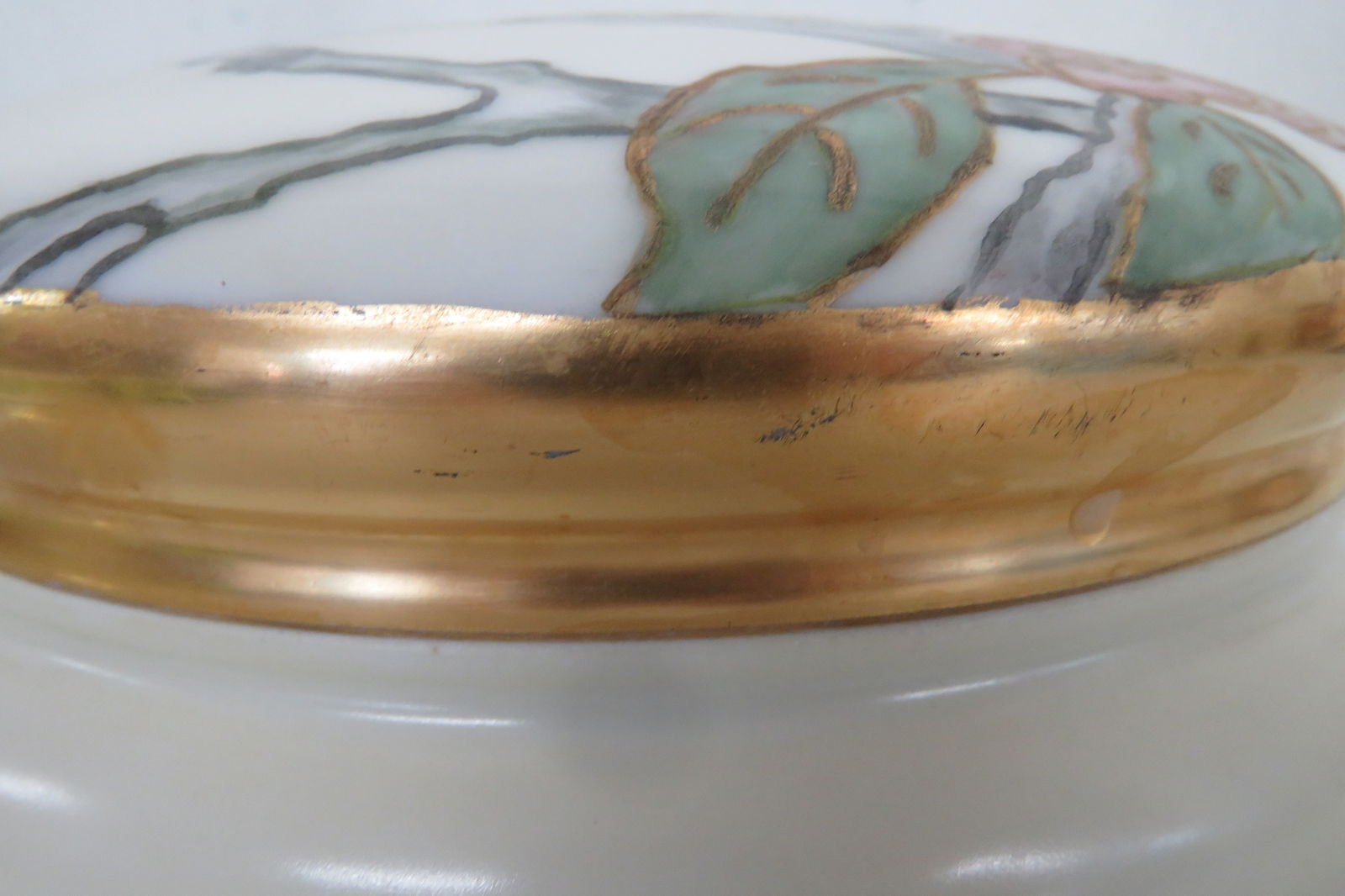 Limoges T and v Hand Painted Bird on a Brunch Large Round Vanity Candy Box 4386b - 12