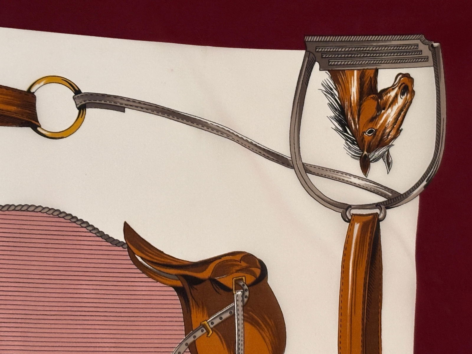 Vintage Pink Scarf with Equestrian Royal Horse Carriages Motif - 3