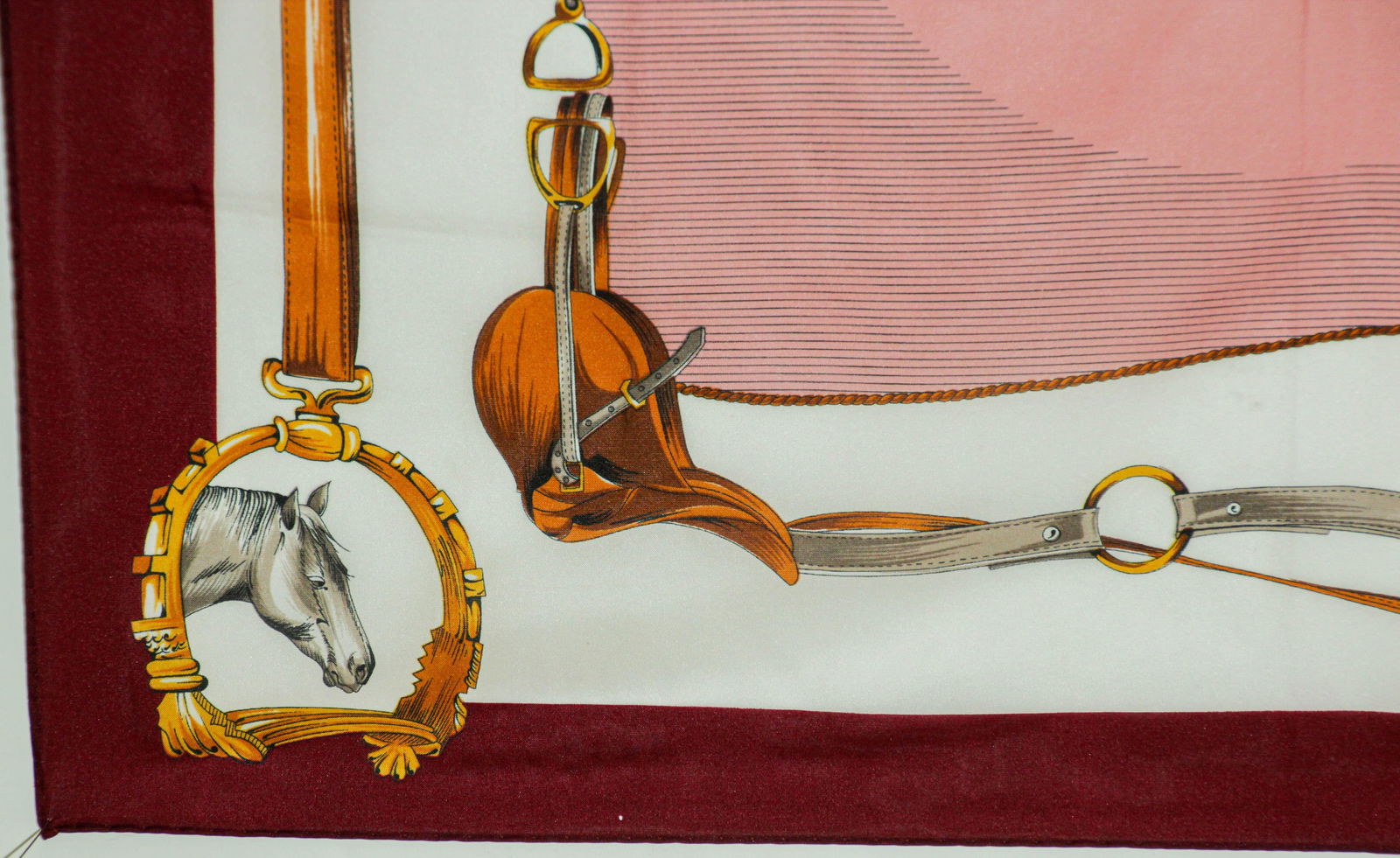 Vintage Pink Scarf with Equestrian Royal Horse Carriages Motif - 7