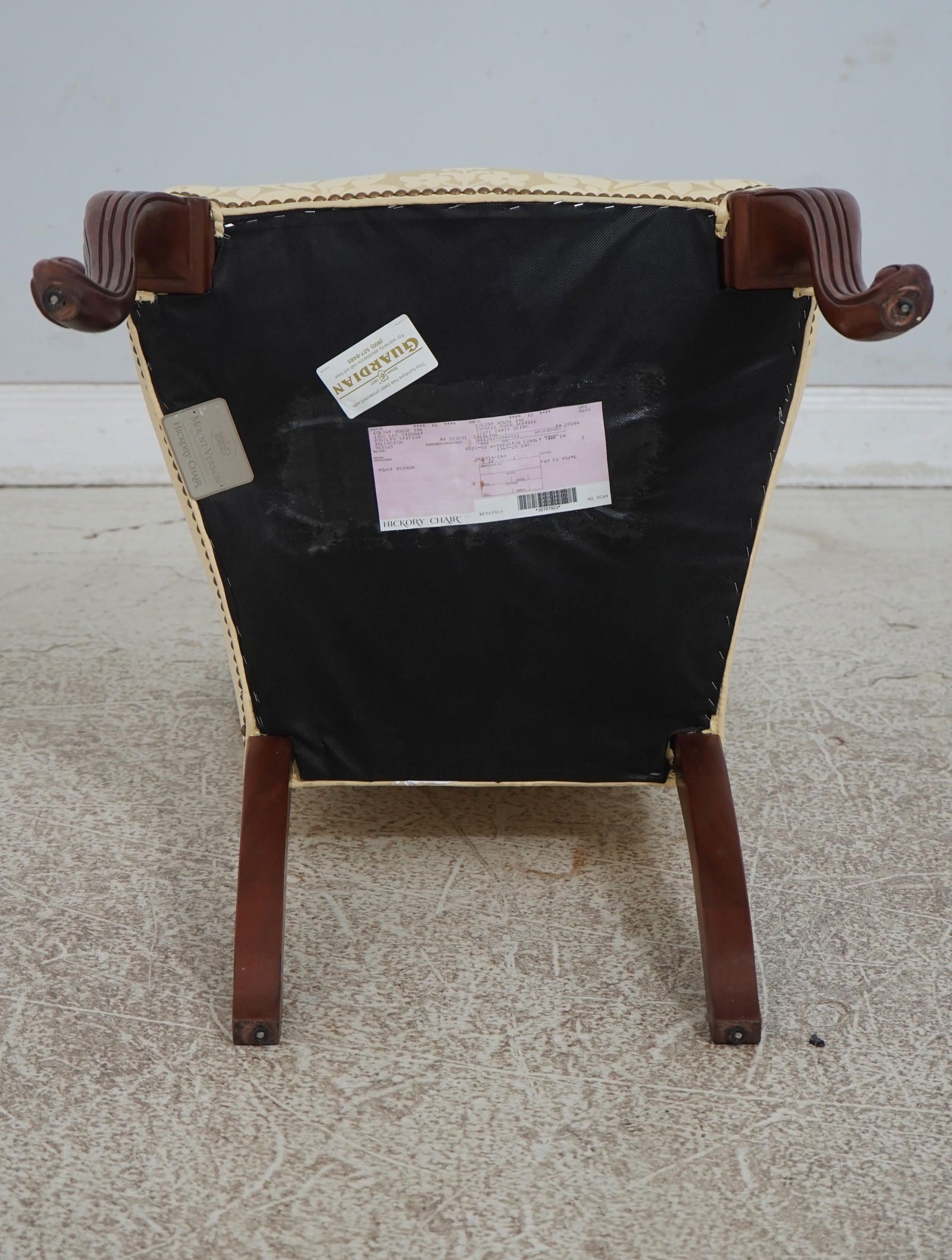 Hickory Chair Co Damask Upholstered Scrolled Leg Chair - 10