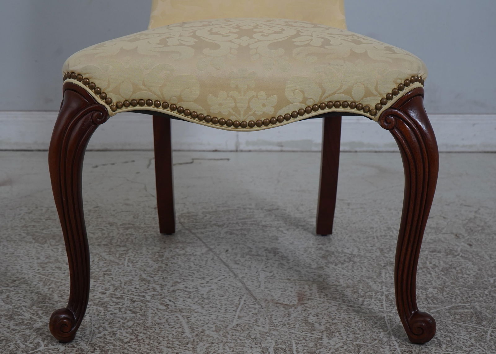 Hickory Chair Co Damask Upholstered Scrolled Leg Chair - 6