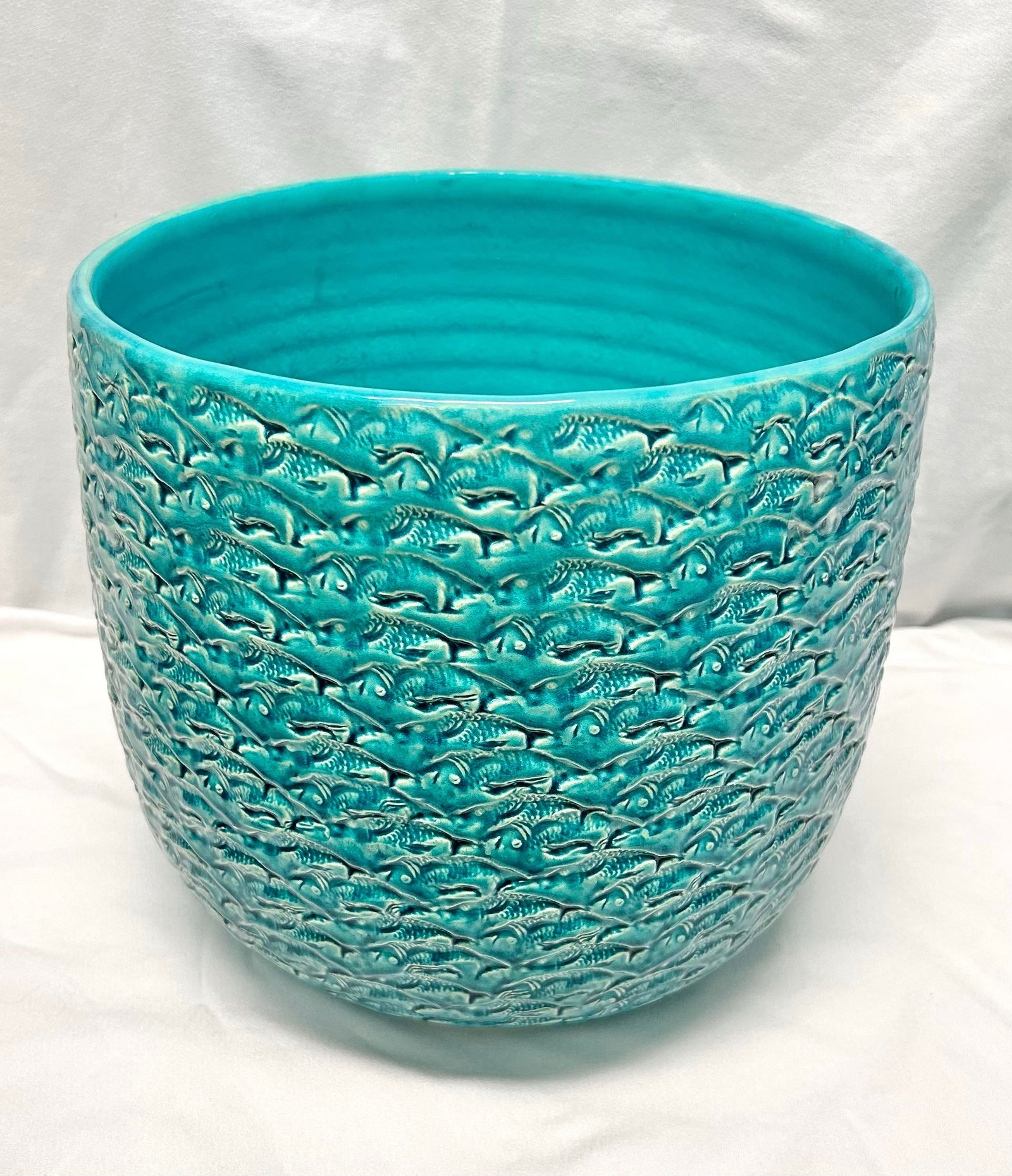 Vintage Large Textured Turquoise Planter - 3