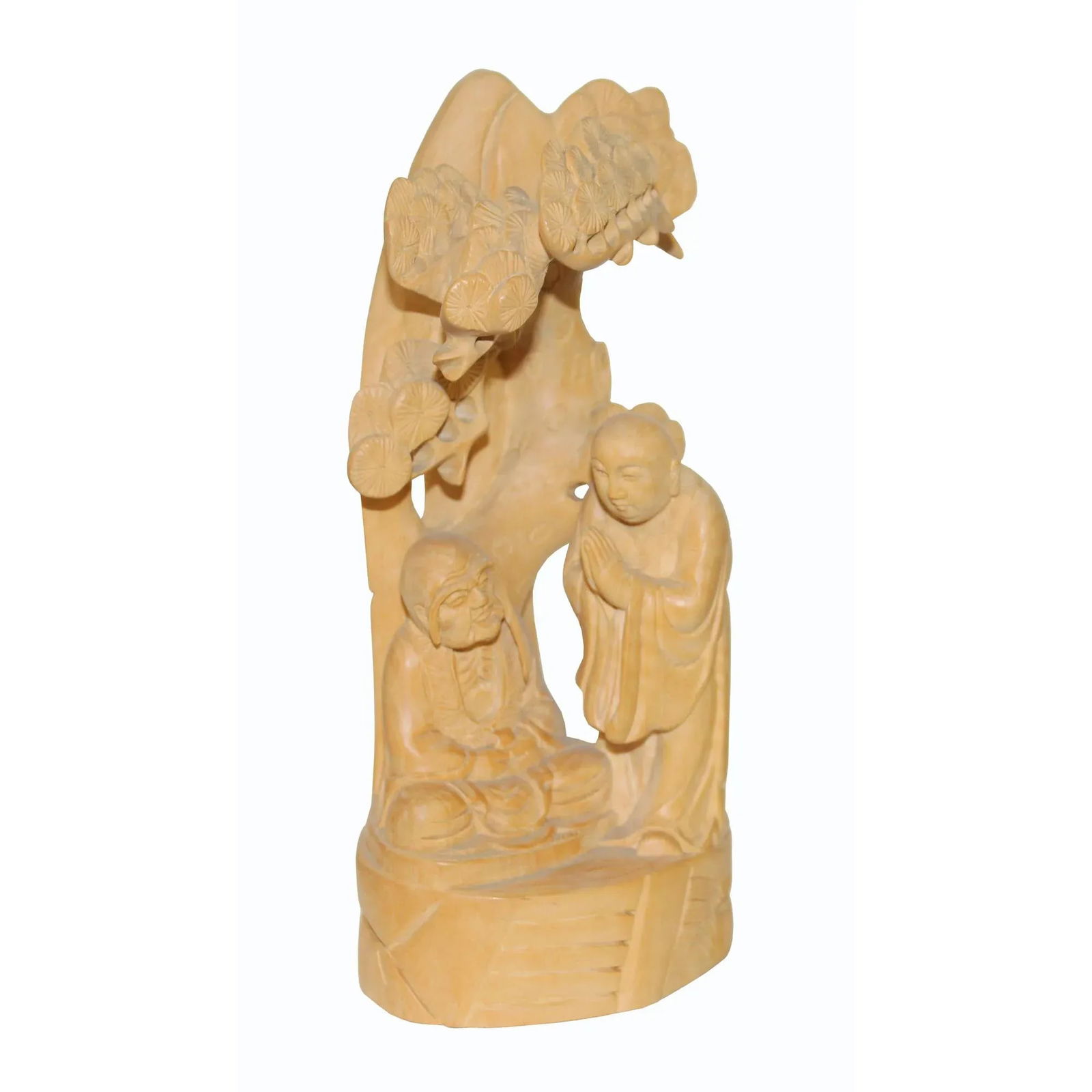 Zen Master Lecture Under Juniper Tree Box Wood Carving Figure N591S - 2