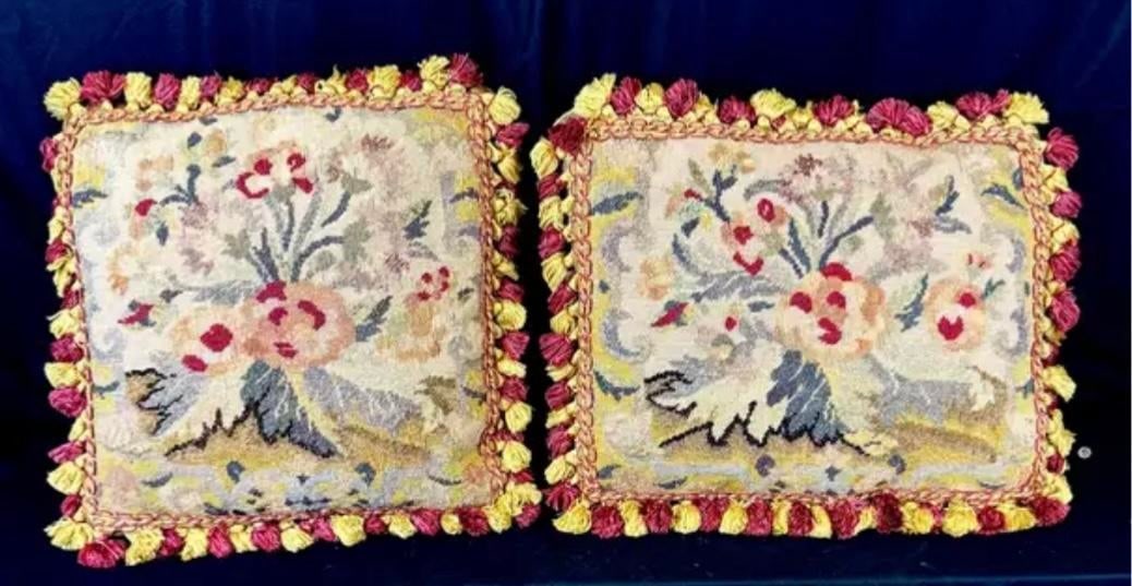 Needlepoint Floral Tapestry Pillows, Set of Two - 10