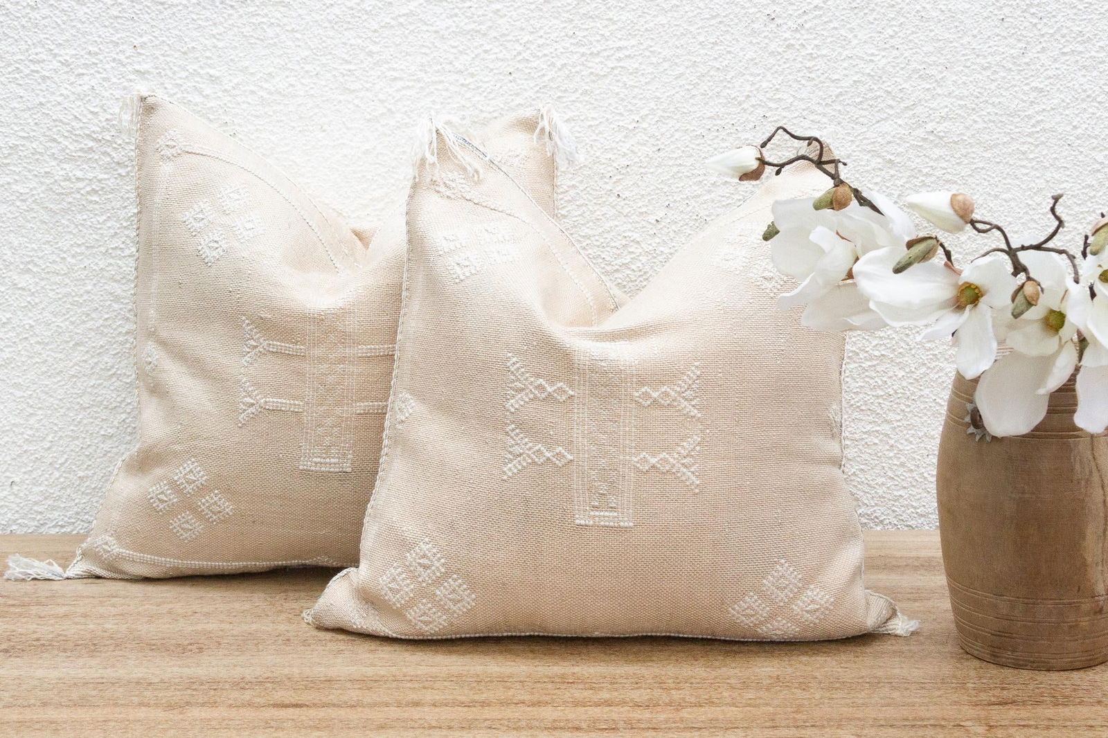 Pair of Sahara White Silk Rug Pillows - 2