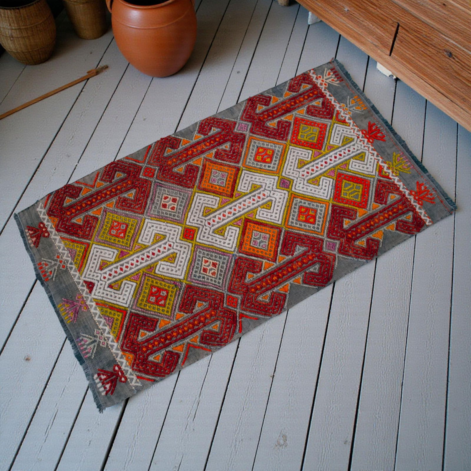 Hand-Made Braided Turkish Small Rug Jajim Kilim - 1"²7"³ Ã— 2"²9"³ - 2