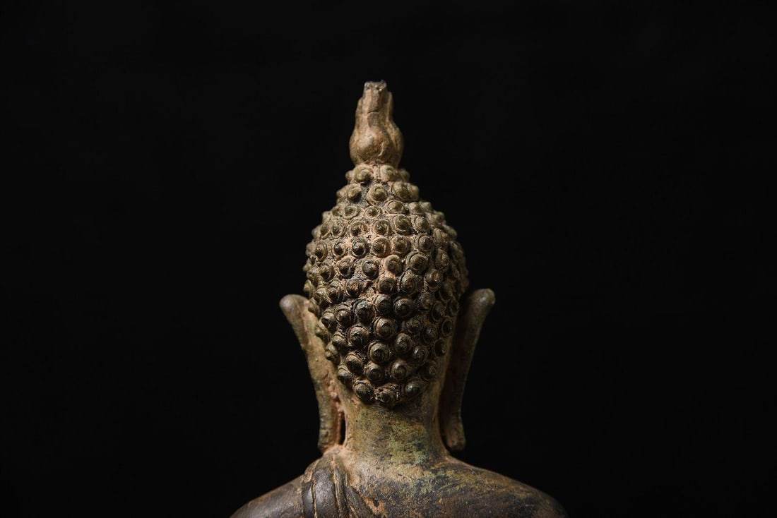 Late 19th Century Antique Bronze Northern Thai Bronze Walking Buddha on Wooden Stand - 6