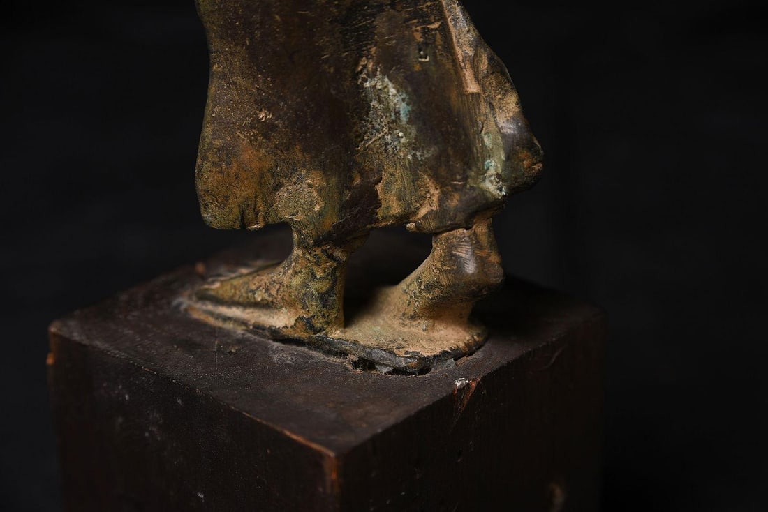 Late 19th Century Antique Bronze Northern Thai Bronze Walking Buddha on Wooden Stand - 8