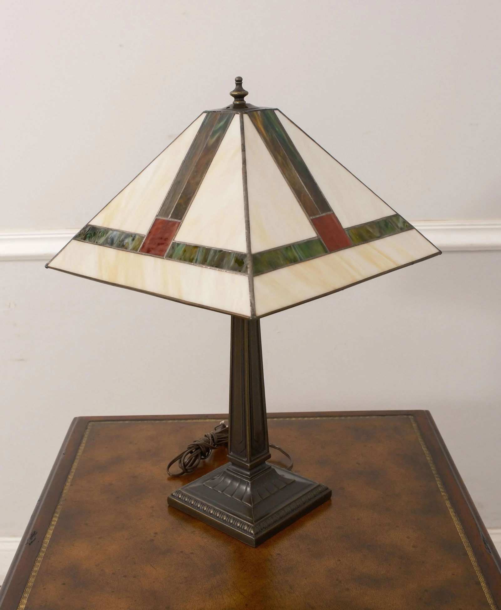 Pair Arts & Crafts Leaded Glass Slag Glass Lamps - 2