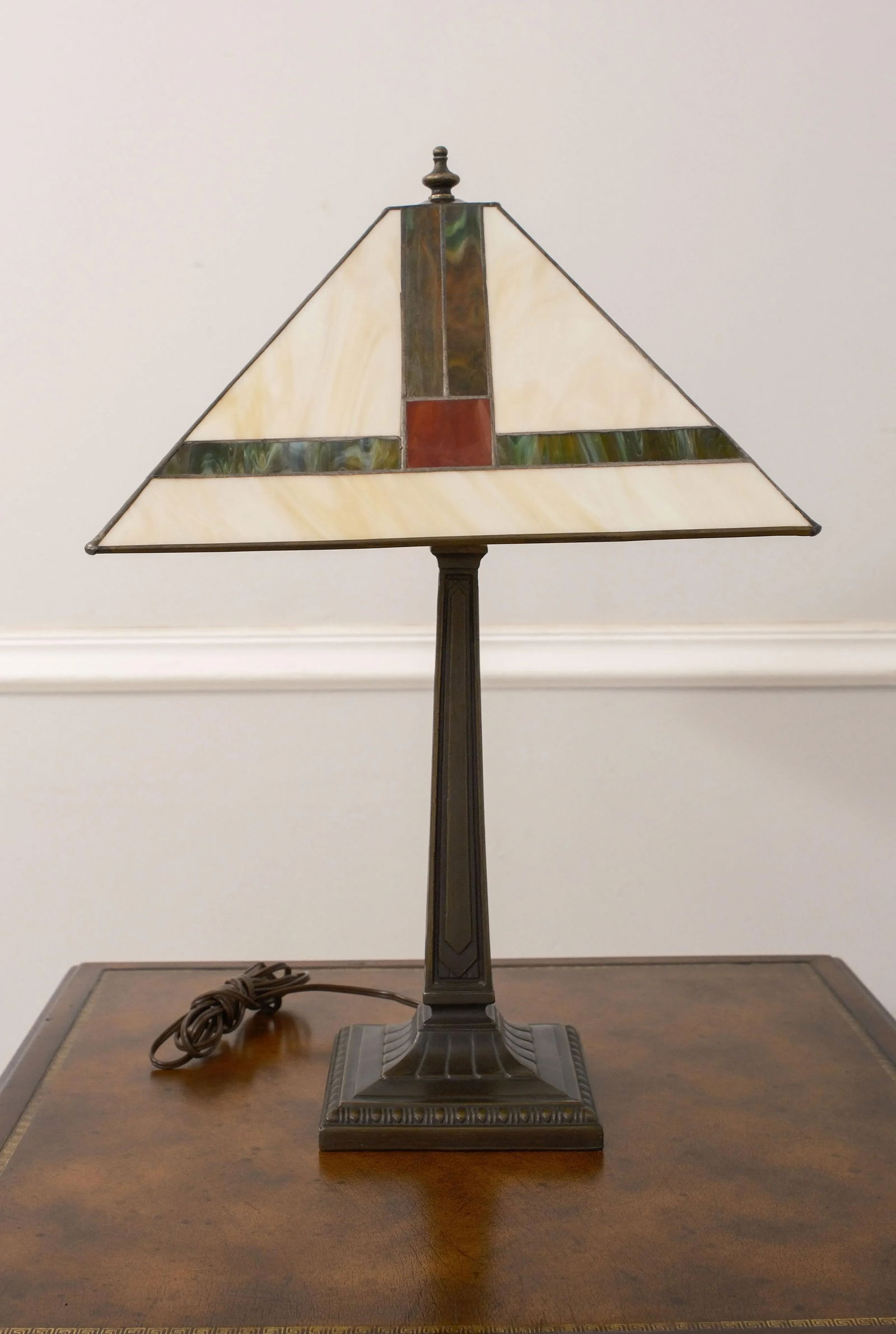 Pair Arts & Crafts Leaded Glass Slag Glass Lamps - 3