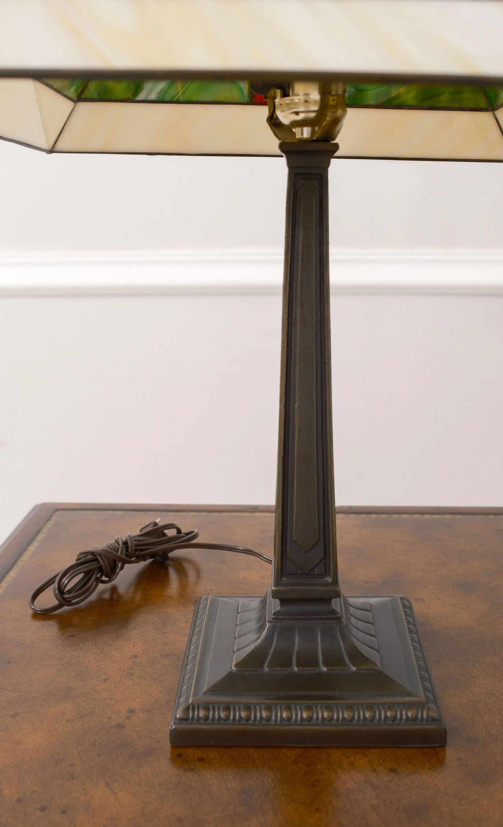 Pair Arts & Crafts Leaded Glass Slag Glass Lamps - 9