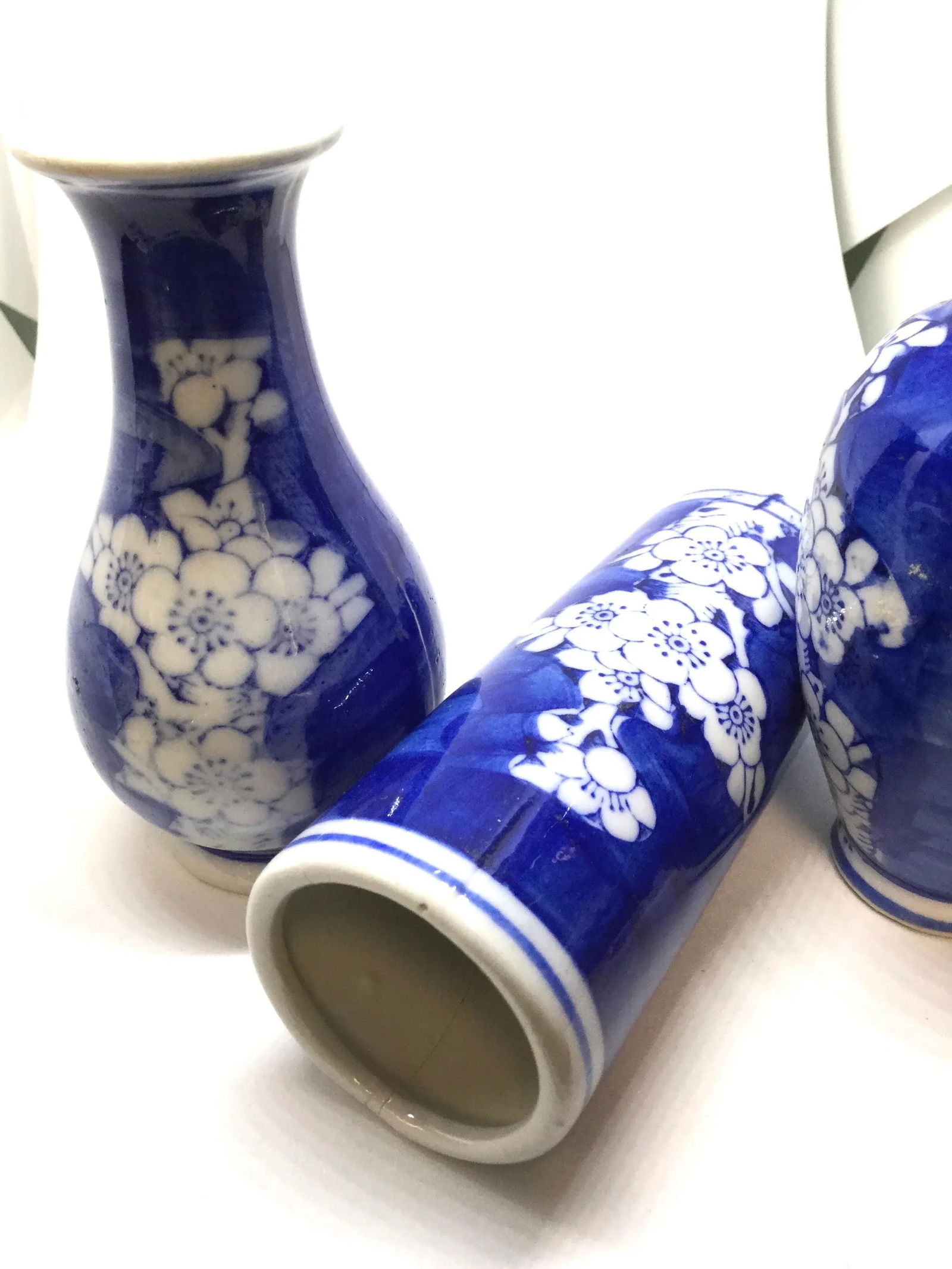 Antique Japanese Miniature Apple Blossom Bud Vases - Set of 3 - 11