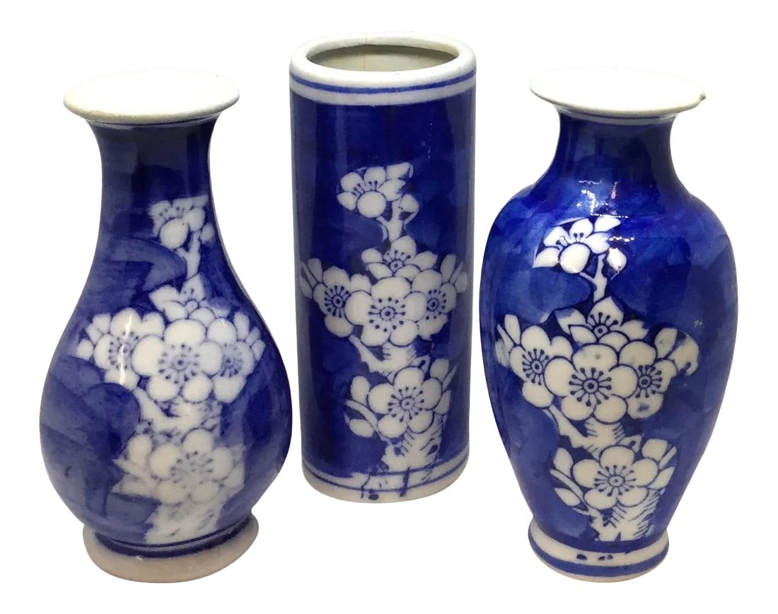 Antique Japanese Miniature Apple Blossom Bud Vases - Set of 3 (1 of 13)