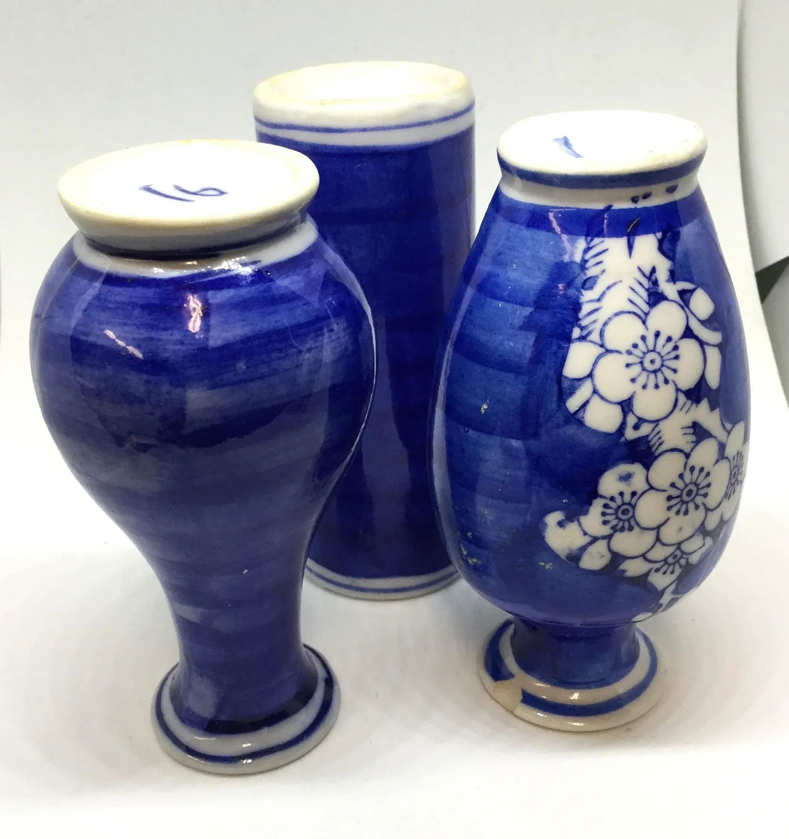 Antique Japanese Miniature Apple Blossom Bud Vases - Set of 3 - 8