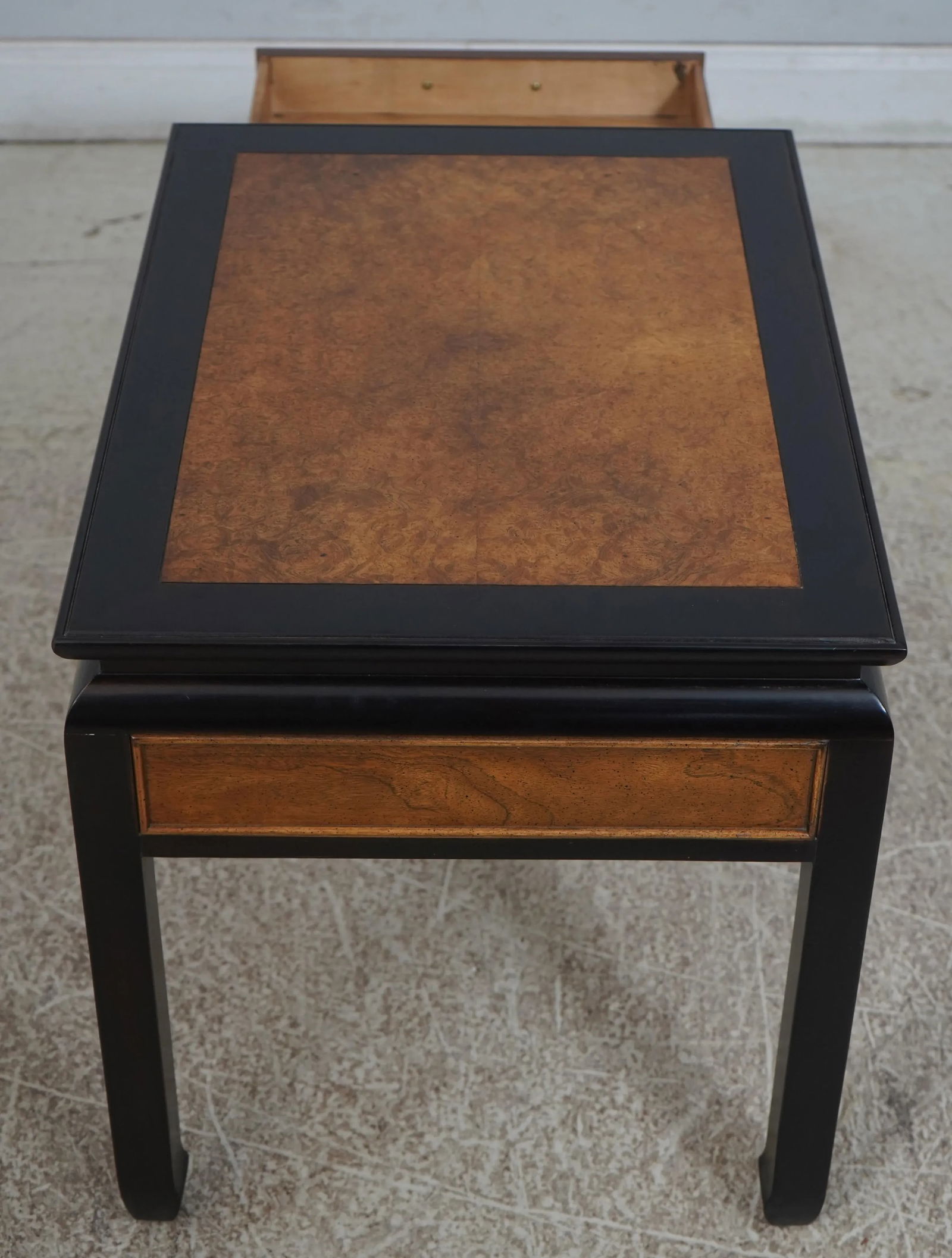 Century Ebonized Rectangular Burl Top 1 Drawer End Table - 11