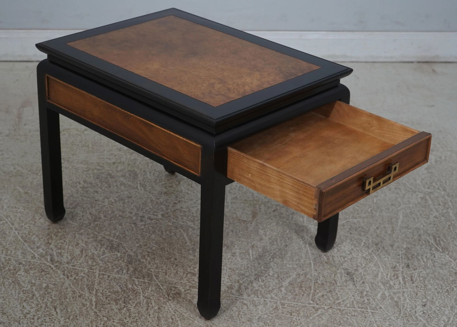Century Ebonized Rectangular Burl Top 1 Drawer End Table - 3