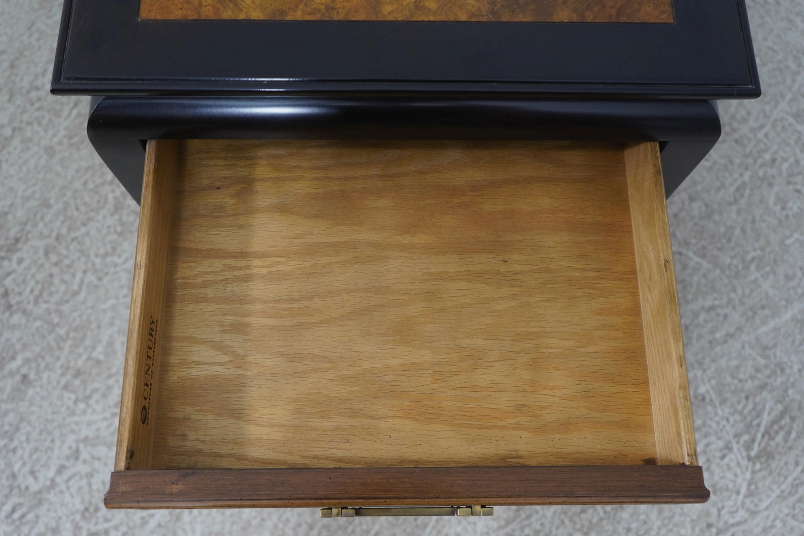 Century Ebonized Rectangular Burl Top 1 Drawer End Table - 4