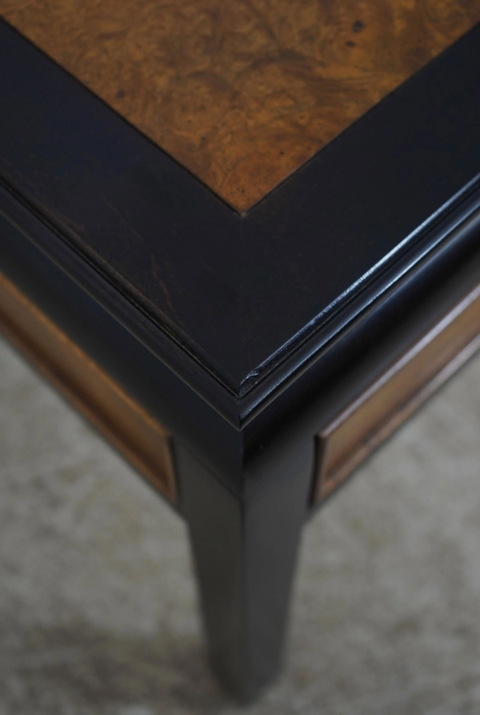 Century Ebonized Rectangular Burl Top 1 Drawer End Table - 6