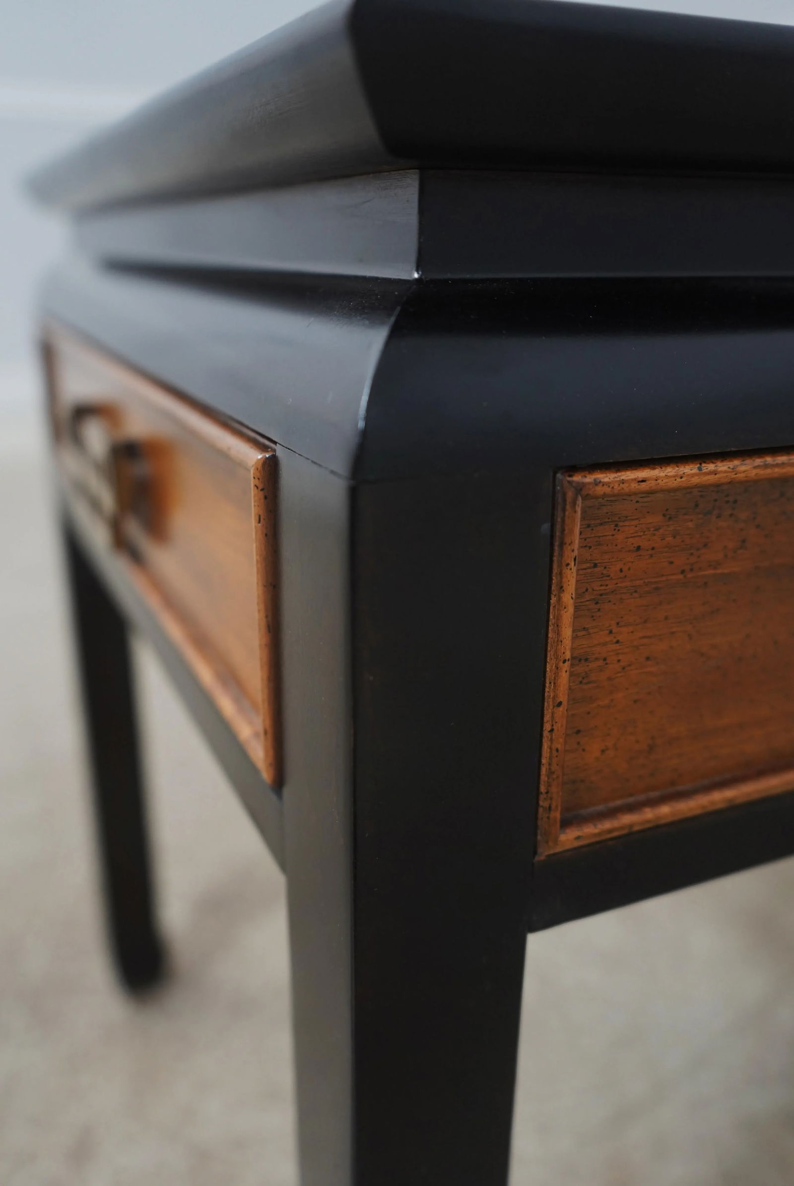 Century Ebonized Rectangular Burl Top 1 Drawer End Table - 8