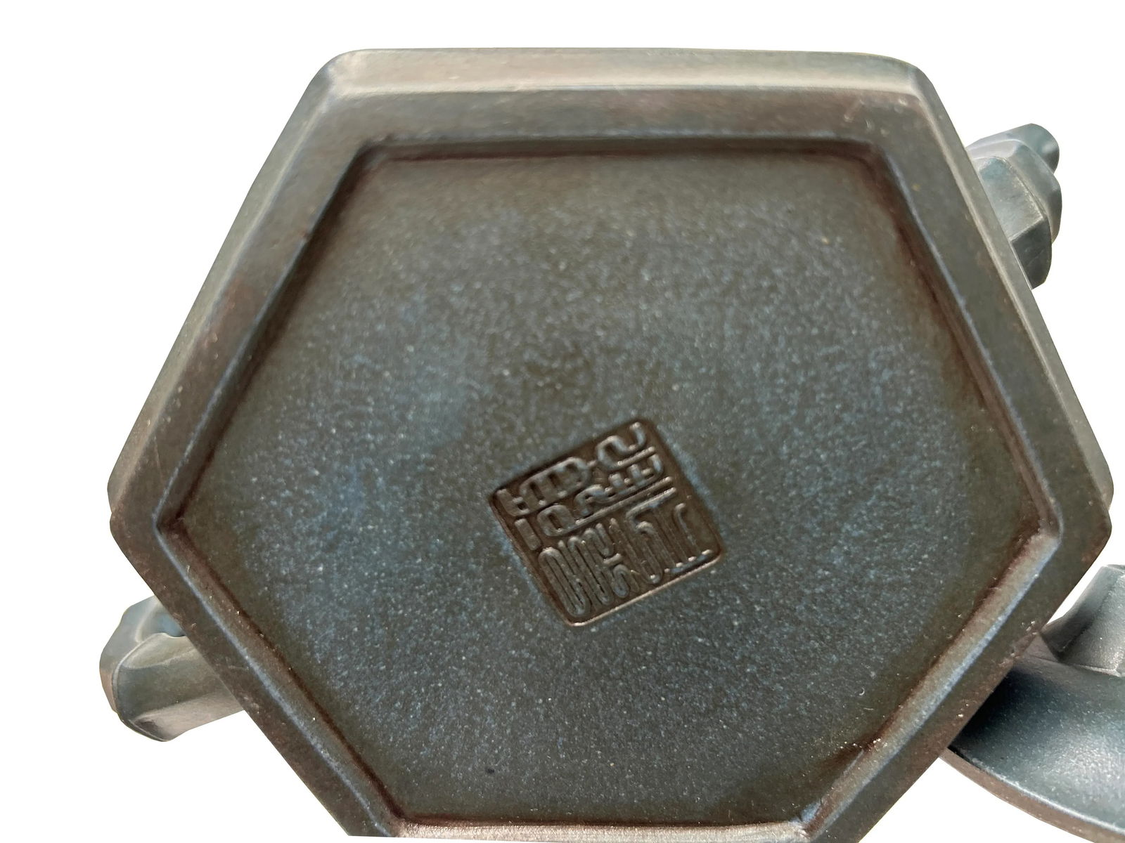 Vintage Chinese Gray Blue Hexagonal Bamboo Theme Zisha Clay Teapot Art Display - 9