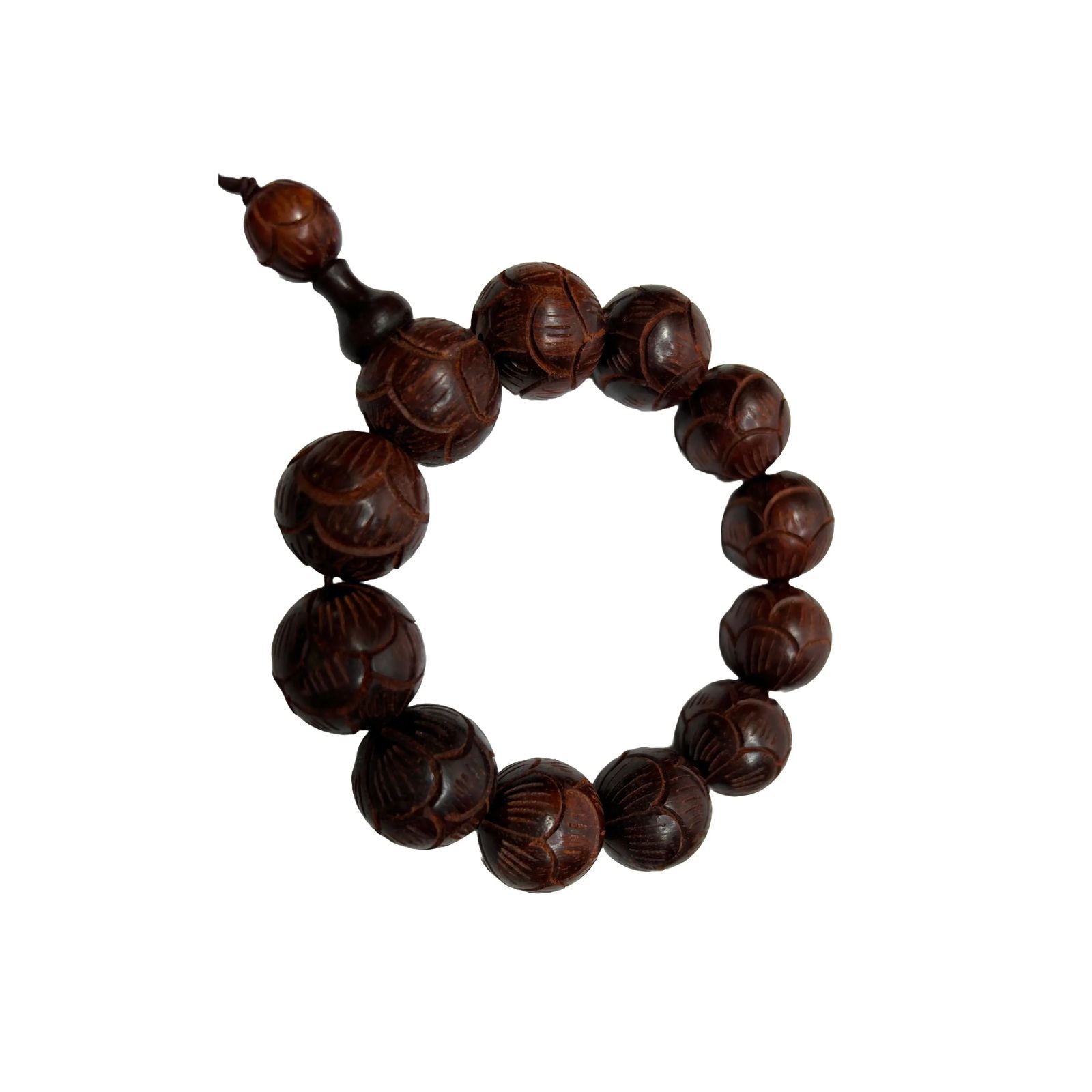 Chinese Rosewood Carved Beads Hand Rosary Praying Bracelet - 2