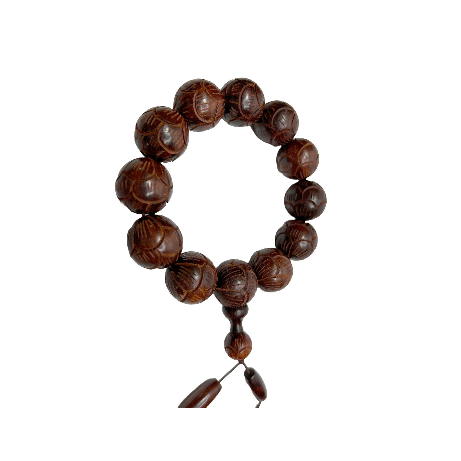 Chinese Rosewood Carved Beads Hand Rosary Praying Bracelet - 3