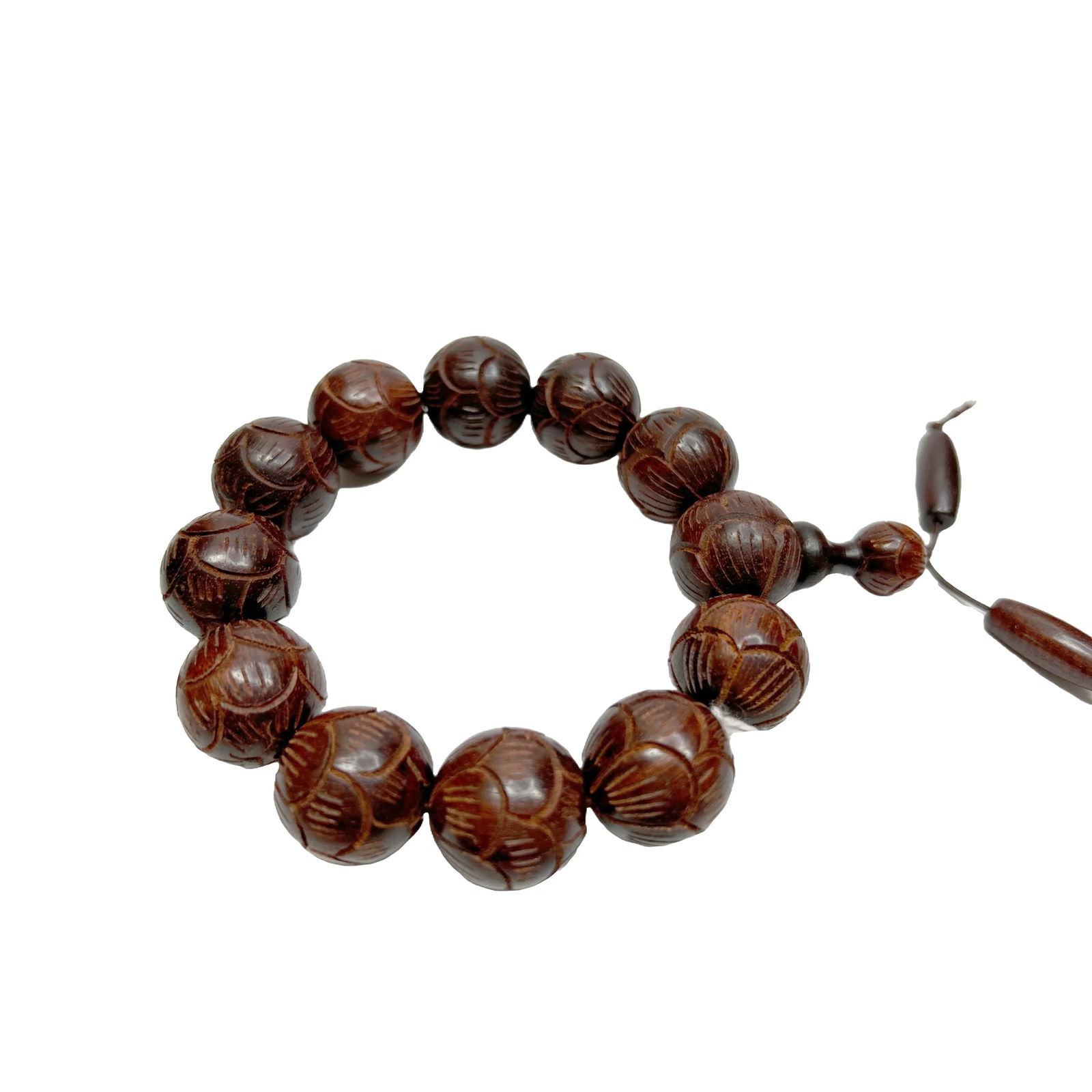 Chinese Rosewood Carved Beads Hand Rosary Praying Bracelet - 4