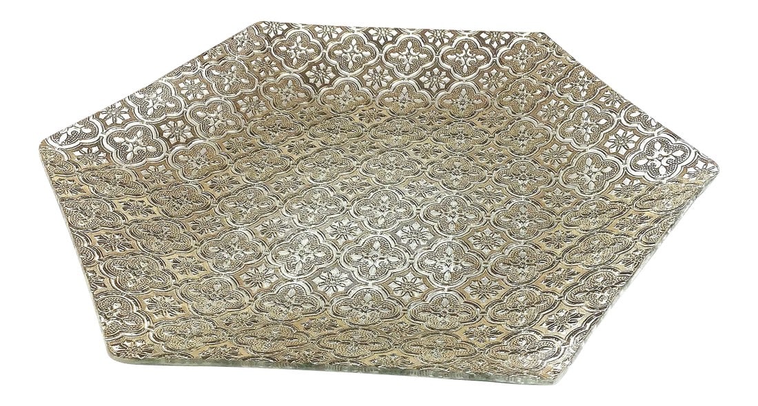 Vintage Glass Gold Overlay Hexagon Serving Plate (1 of 11)