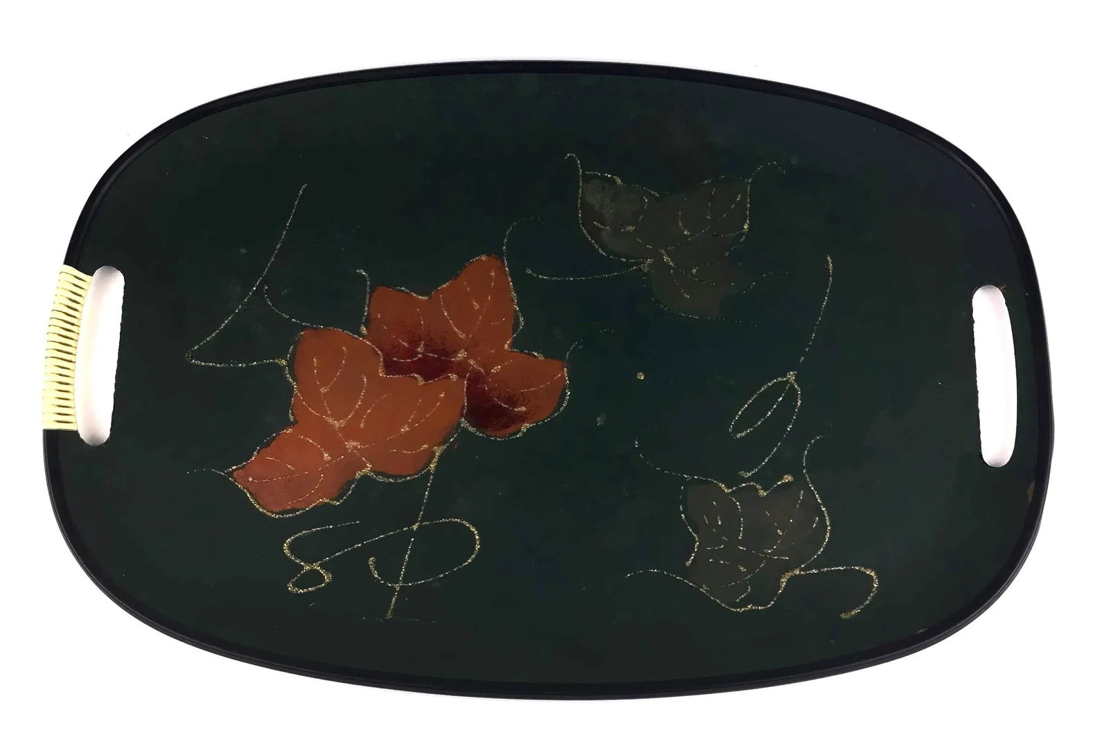 Antique Holly Decorated Hand Painted Serving Tray - 11