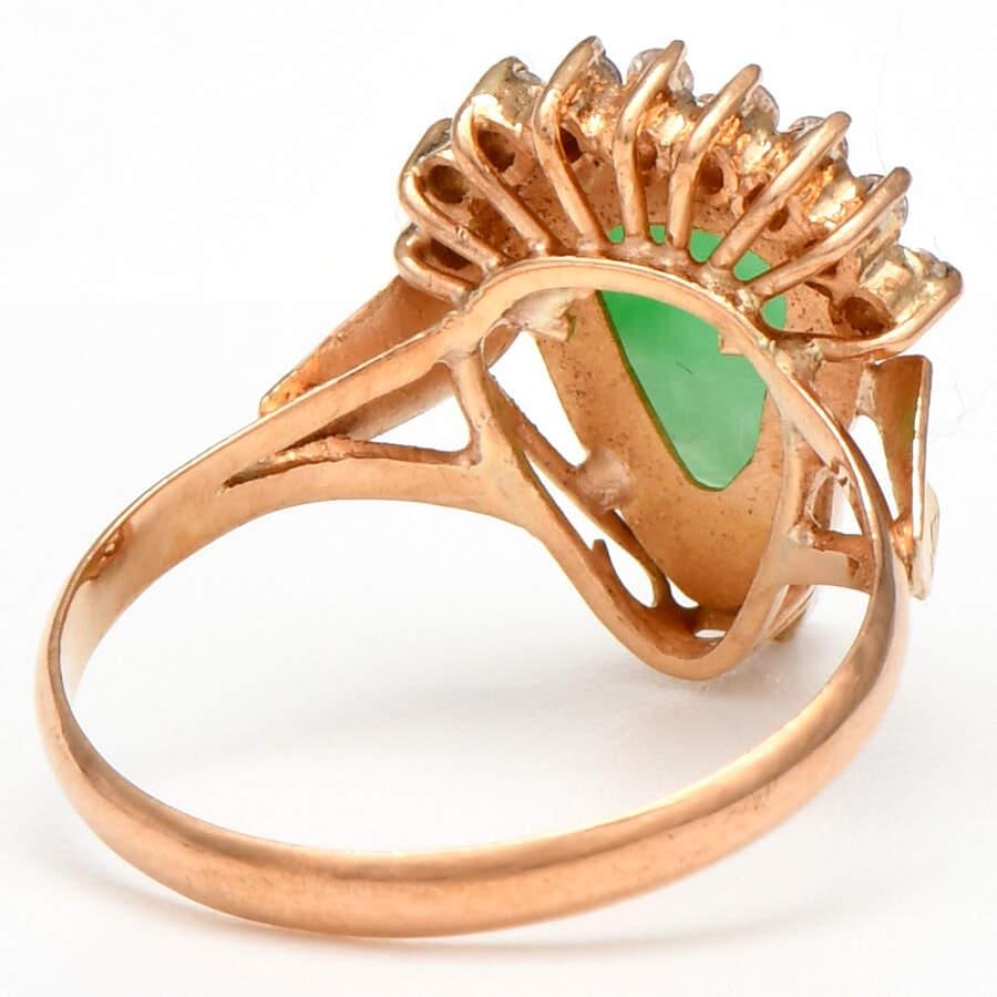 14KR Vintage Carved Jadeite & Cubic Zirconia Ring, size 6.5 - 2