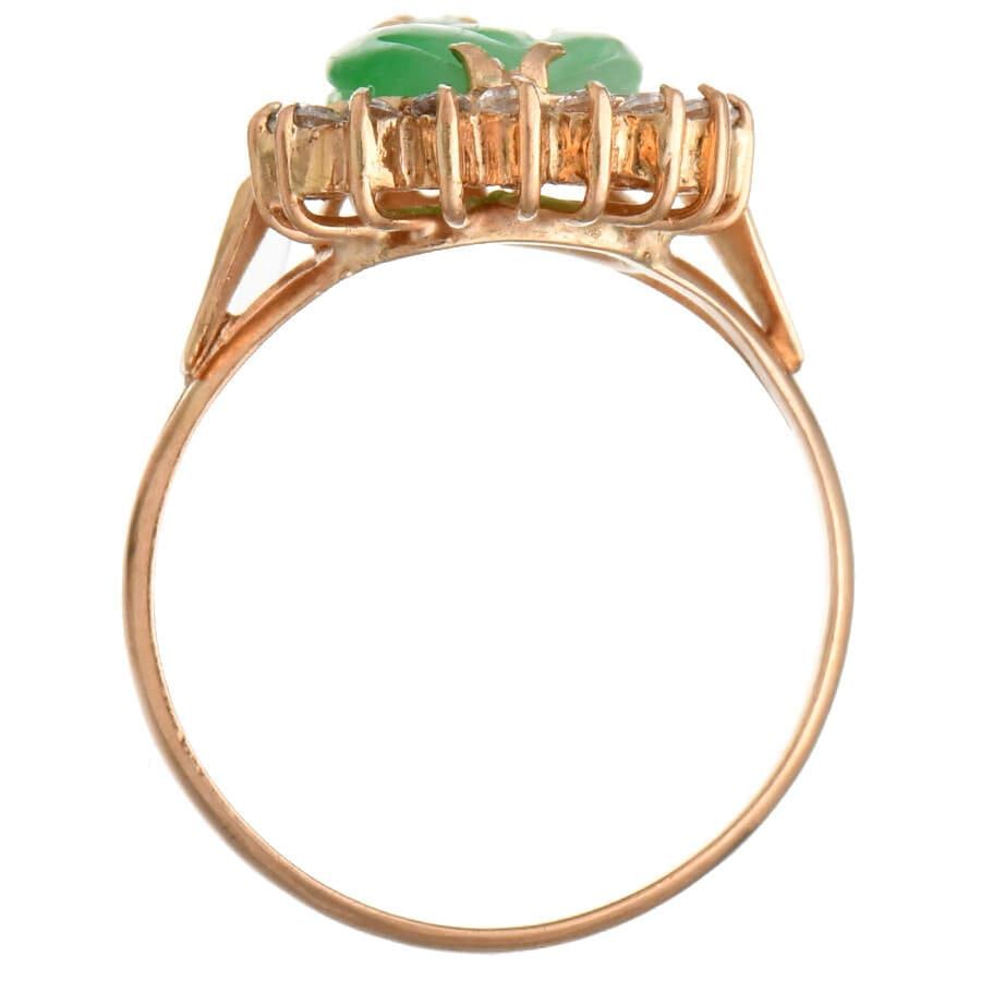 14KR Vintage Carved Jadeite & Cubic Zirconia Ring, size 6.5 - 4