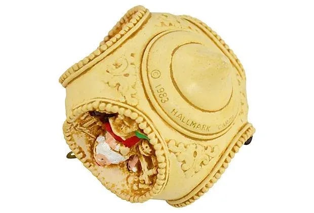 Ivory Hallmark Panel Teardrop Ornament - 6